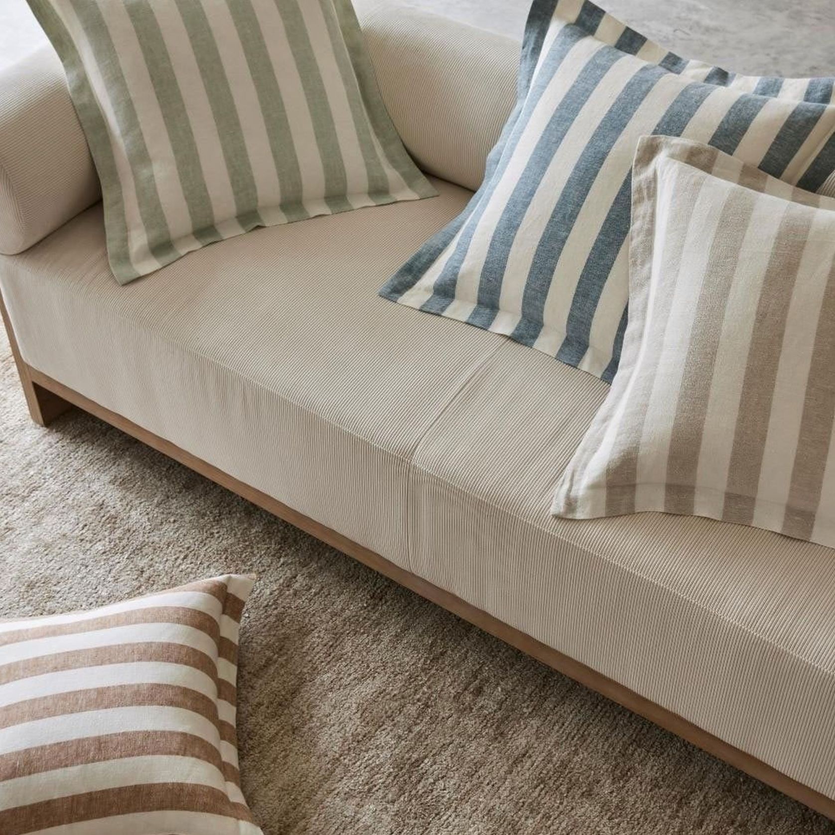Weave Home Vito Striped Linen Cushion - Sky | 50 x 50cm gallery detail image