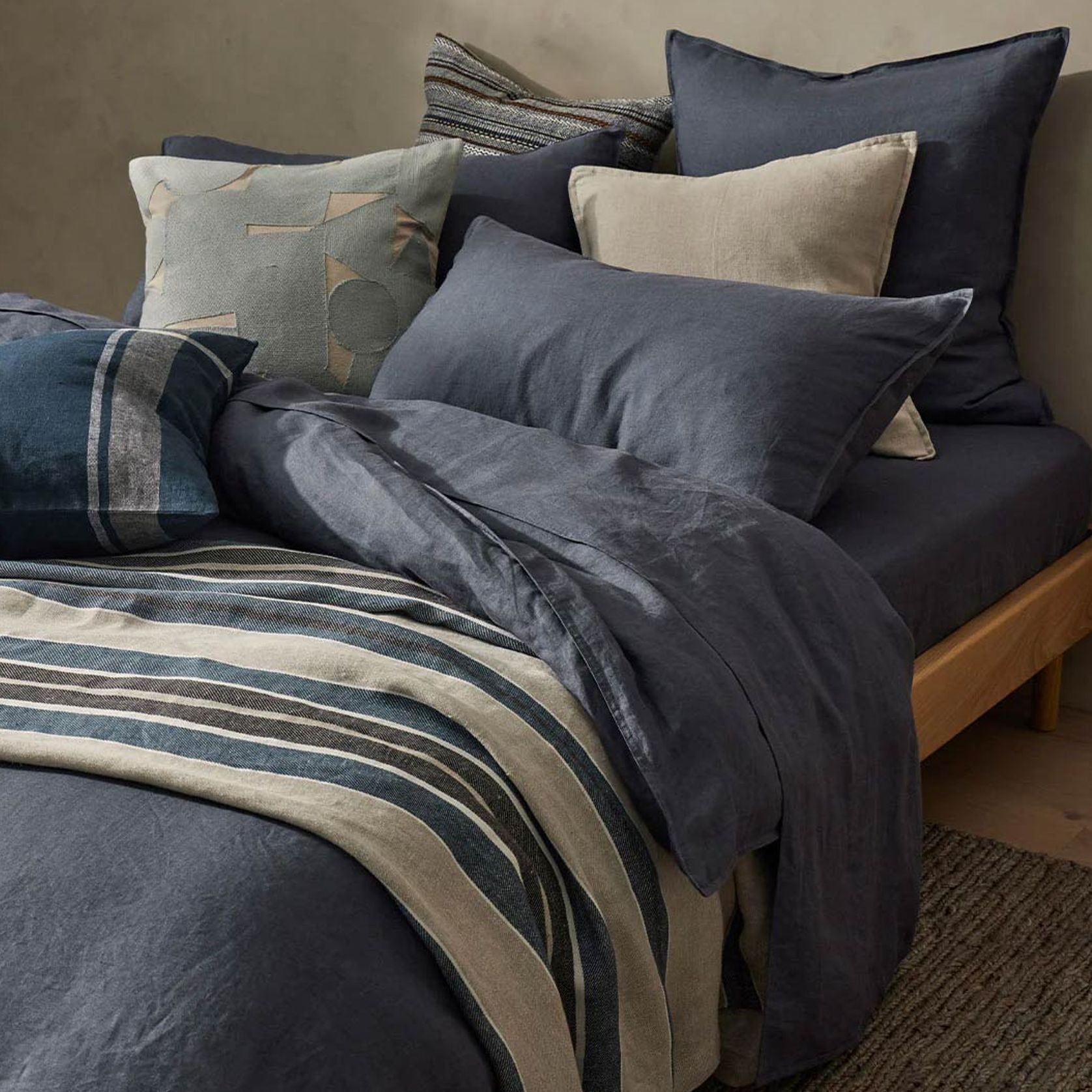 Weave Home European Linen Franco Throw - Denim gallery detail image