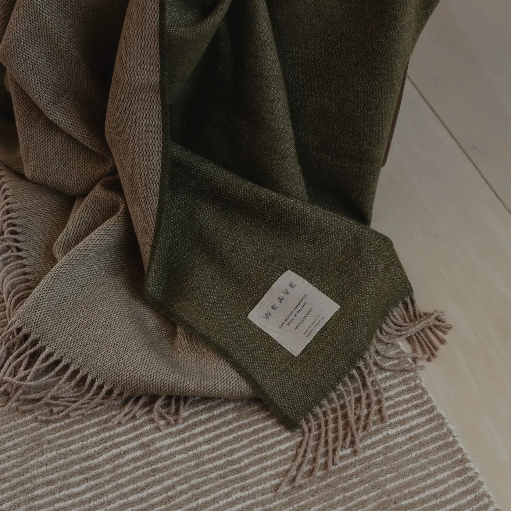 Weave Harris Merino Lambswool Throw - Moss gallery detail image