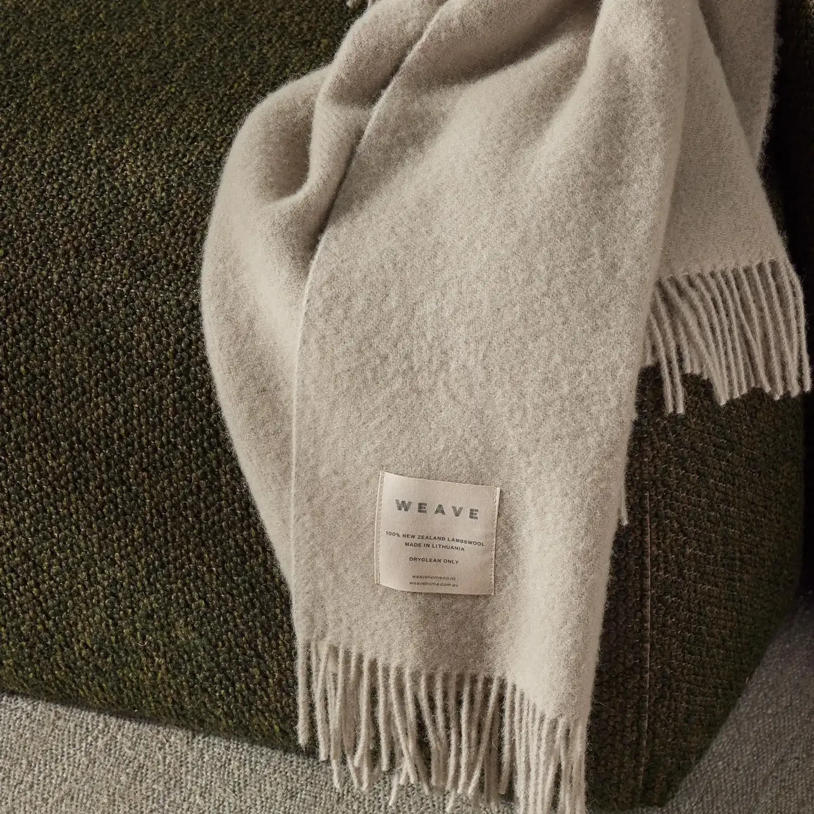 Weave Home Nevis Throw Blanket - Limestone | NZ Lambswool gallery detail image