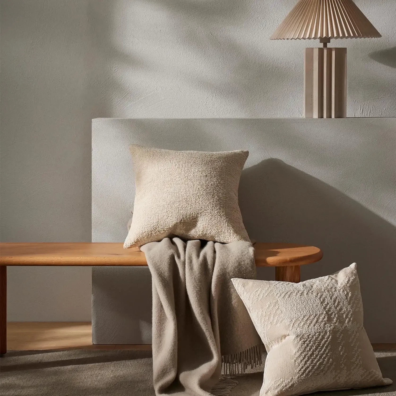 Weave Home Nevis Throw Blanket - Limestone | NZ Lambswool gallery detail image