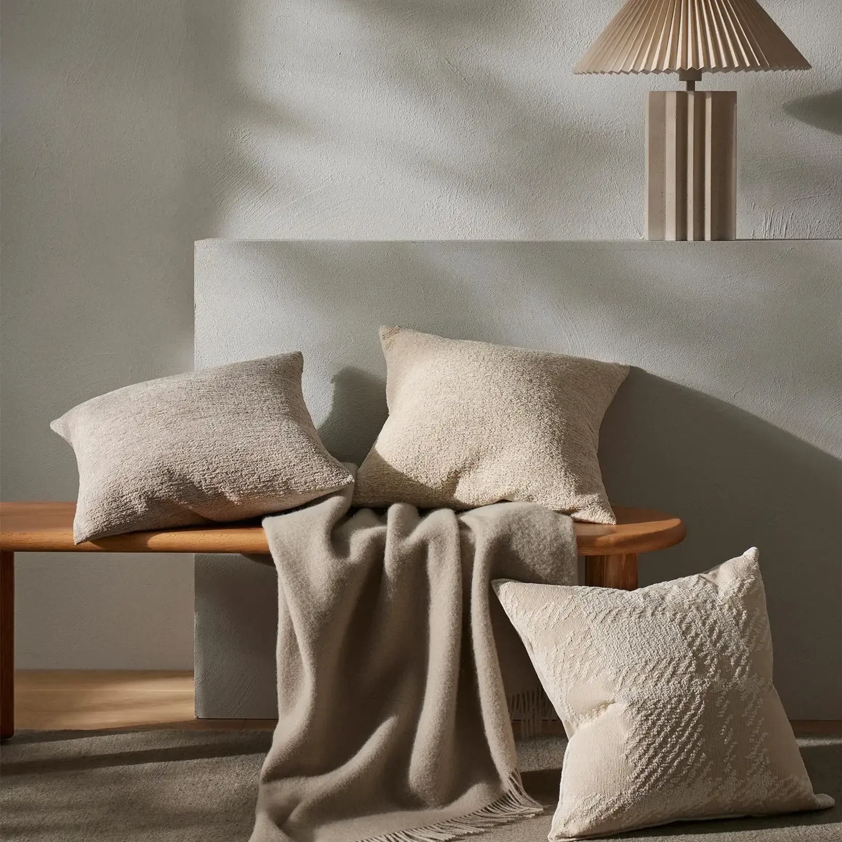 Weave Home Nevis Throw Blanket - Limestone | NZ Lambswool gallery detail image