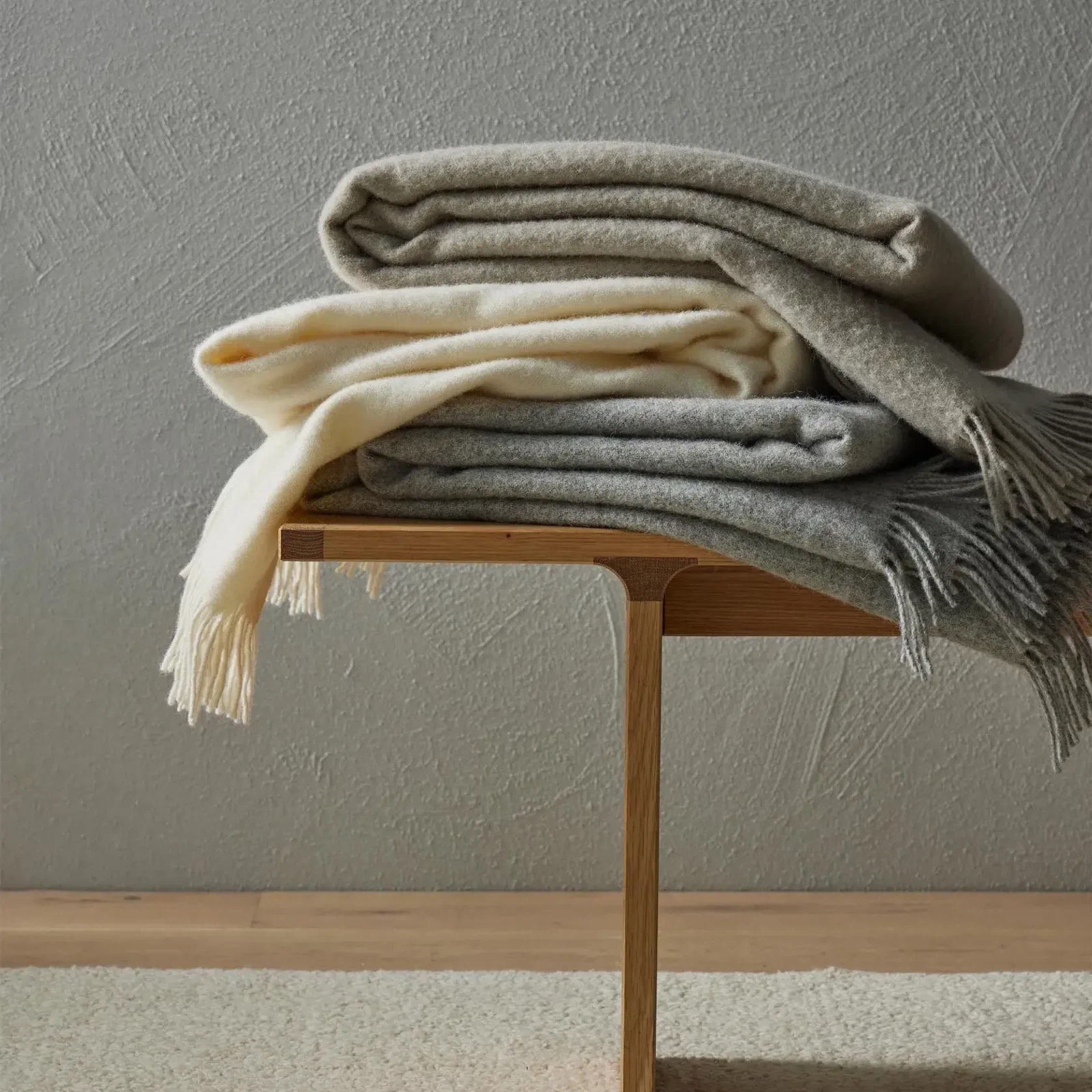 Weave Home Nevis Throw Blanket - Limestone | NZ Lambswool gallery detail image
