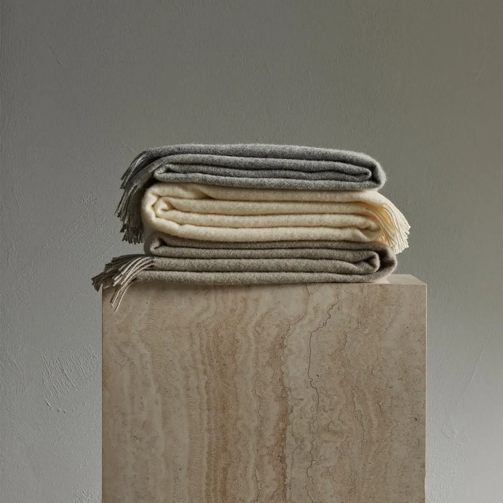 Weave Home Nevis Throw Blanket - Limestone | NZ Lambswool gallery detail image