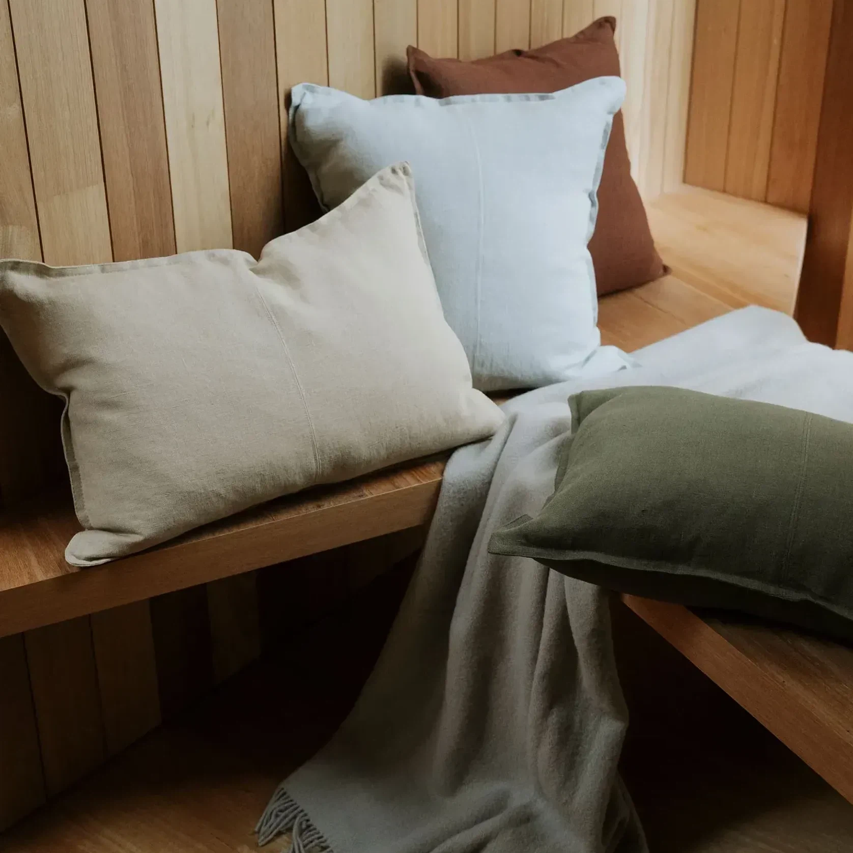 Weave Home Nevis Throw Blanket - Limestone | NZ Lambswool gallery detail image