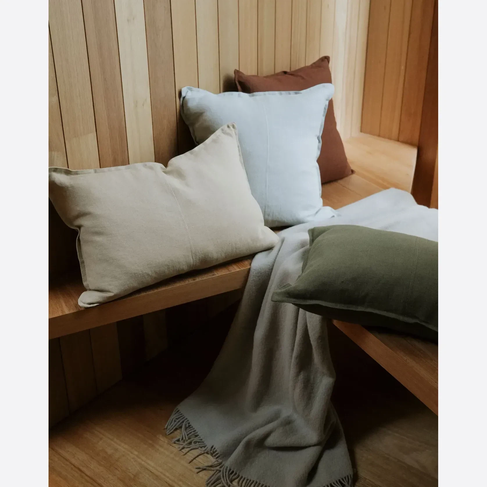 Weave Home Nevis Throw Blanket - Limestone | NZ Lambswool gallery detail image