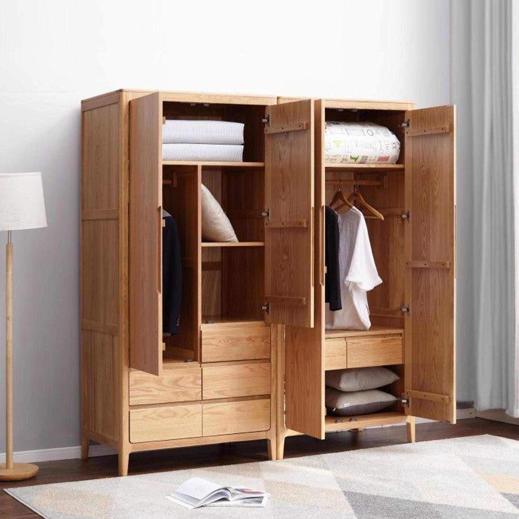 Seattle Natural Solid Oak Double Wardrobe gallery detail image