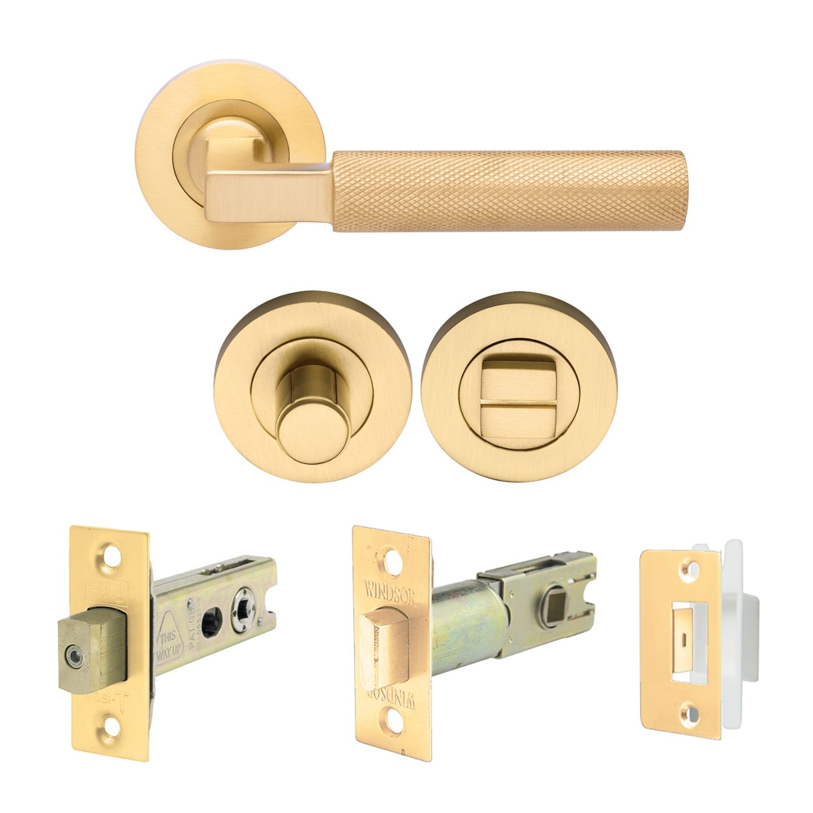 Zanda Zurich Privacy Kit with Latch and Door Handle Lever Satin Brass 9347SB - Customise to your needs gallery detail image