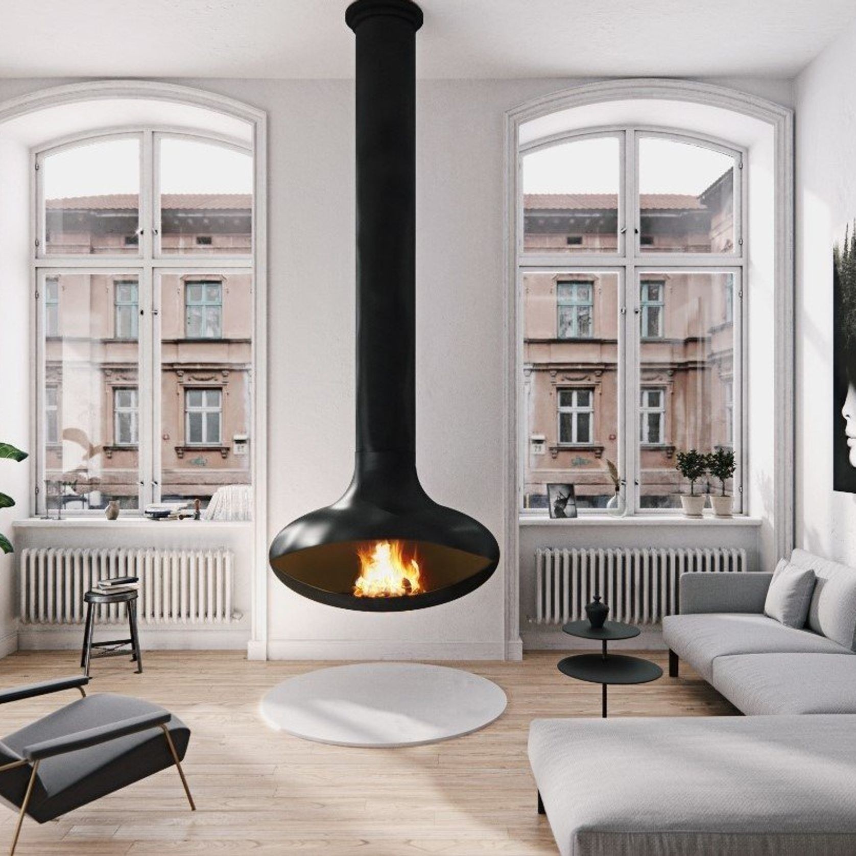 Zen Suspended Elegante Wood Fireplace gallery detail image