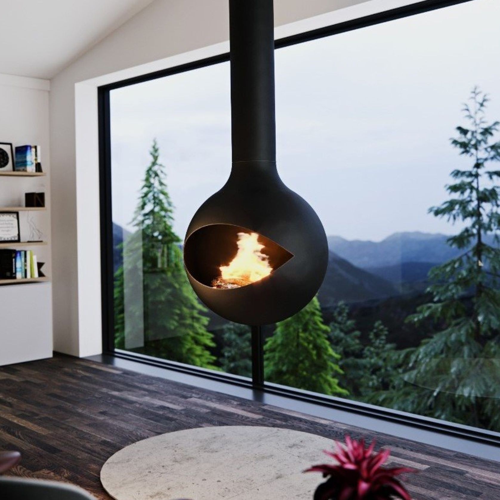Zen Suspended Occio Wood Fireplace gallery detail image