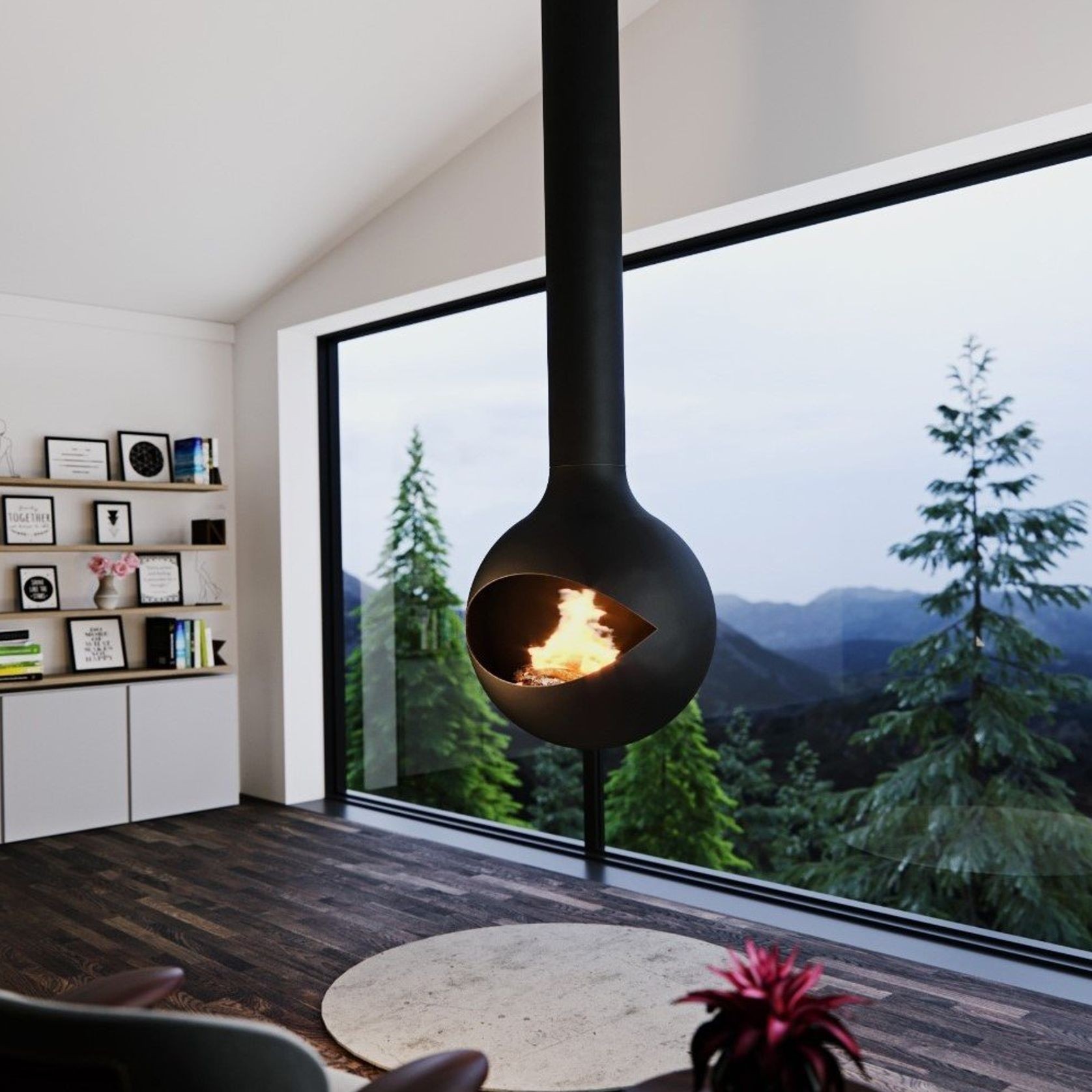 Zen Suspended Occio Wood Fireplace gallery detail image