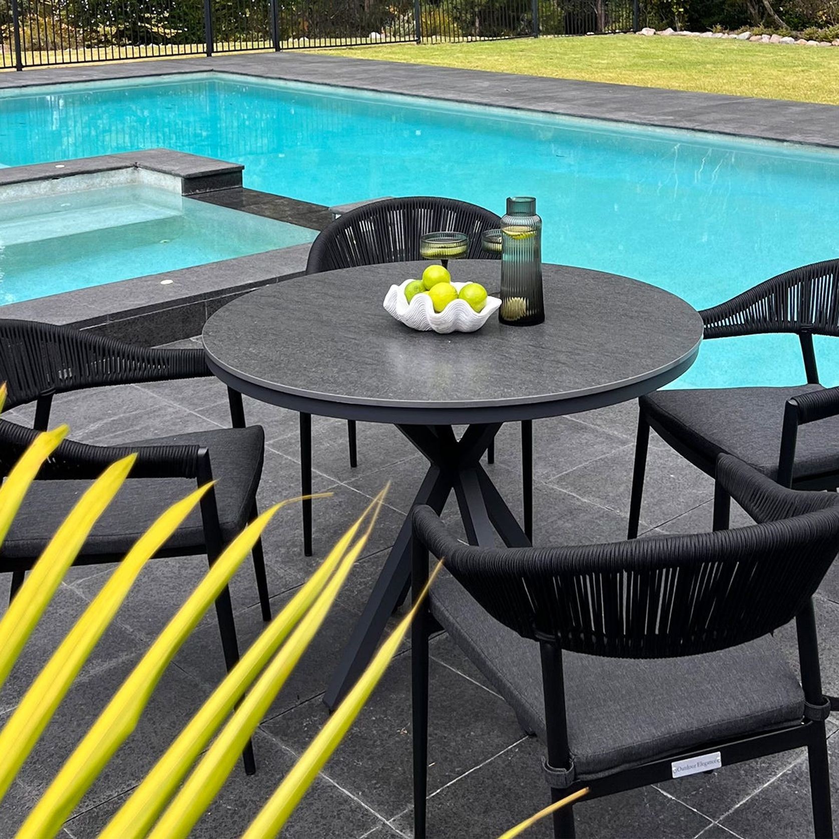 Adele Round Ceramic Table With Nivala Chairs 5pc Outdoor Dining Setting gallery detail image