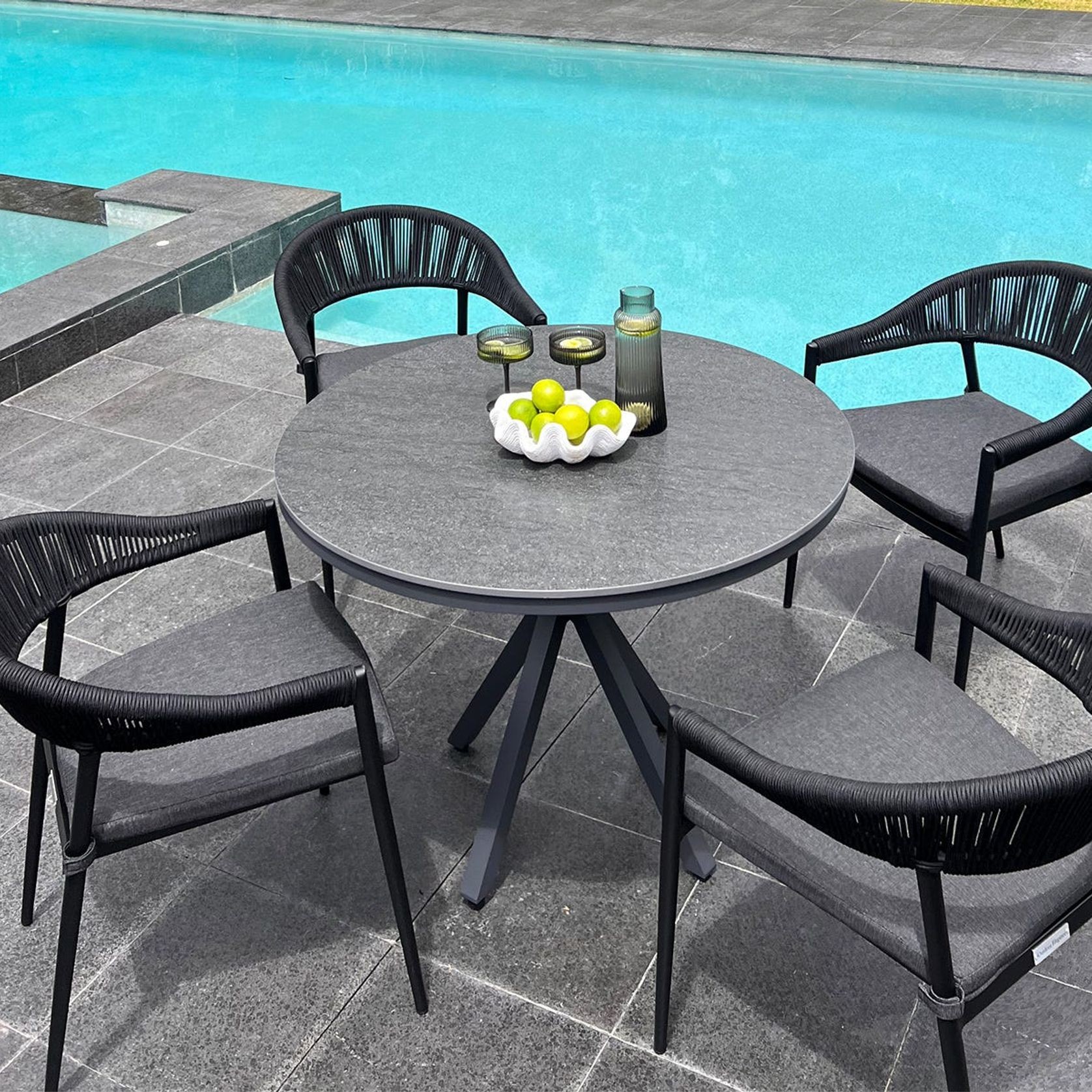 Adele Round Ceramic Table With Nivala Chairs 5pc Outdoor Dining Setting gallery detail image