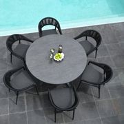 Adele Round Ceramic Table With Nivala Chairs 7pc Outdoor Dining Setting gallery detail image