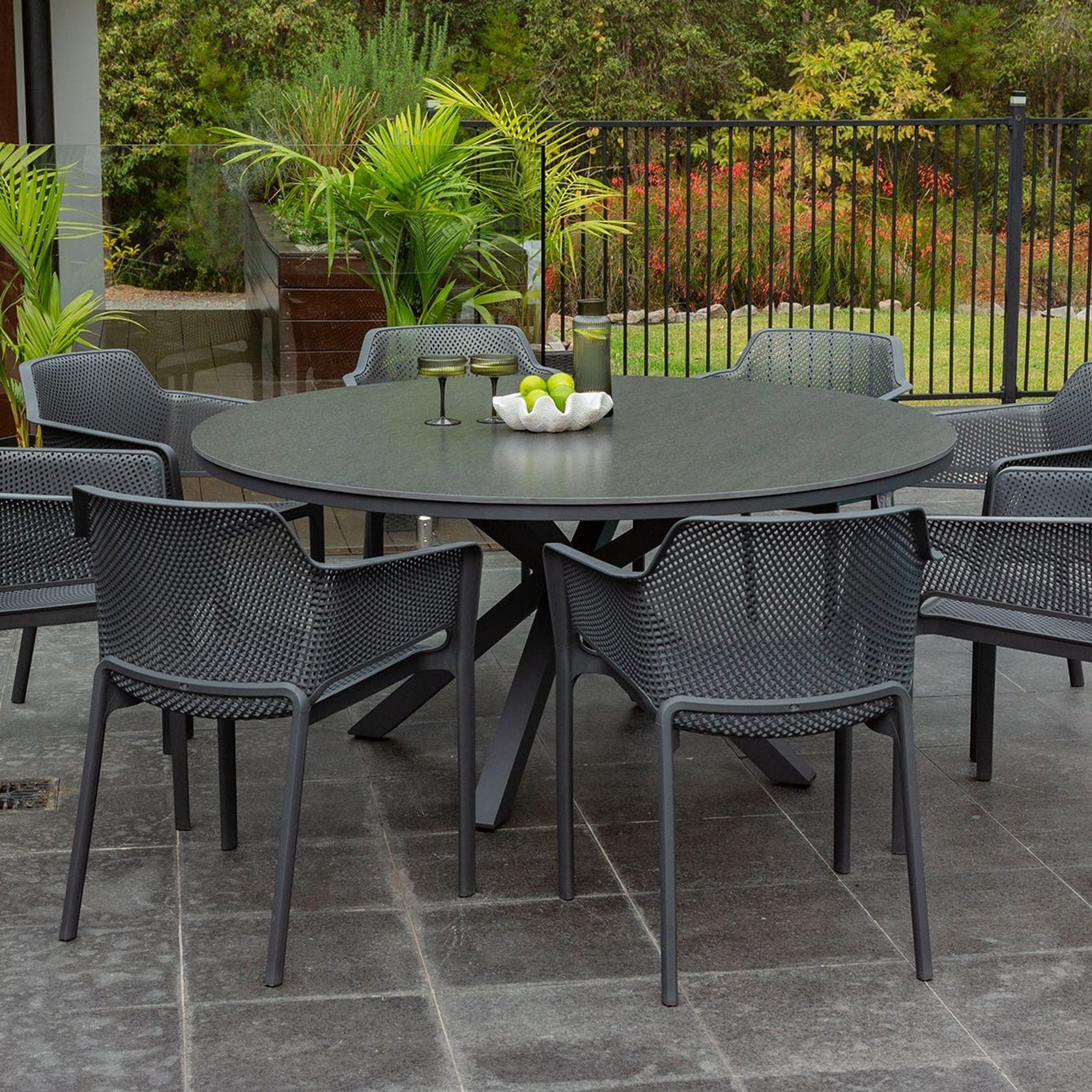 Adele Round Ceramic Table With Bailey Chairs 9pc Outdoor Dining Setting gallery detail image