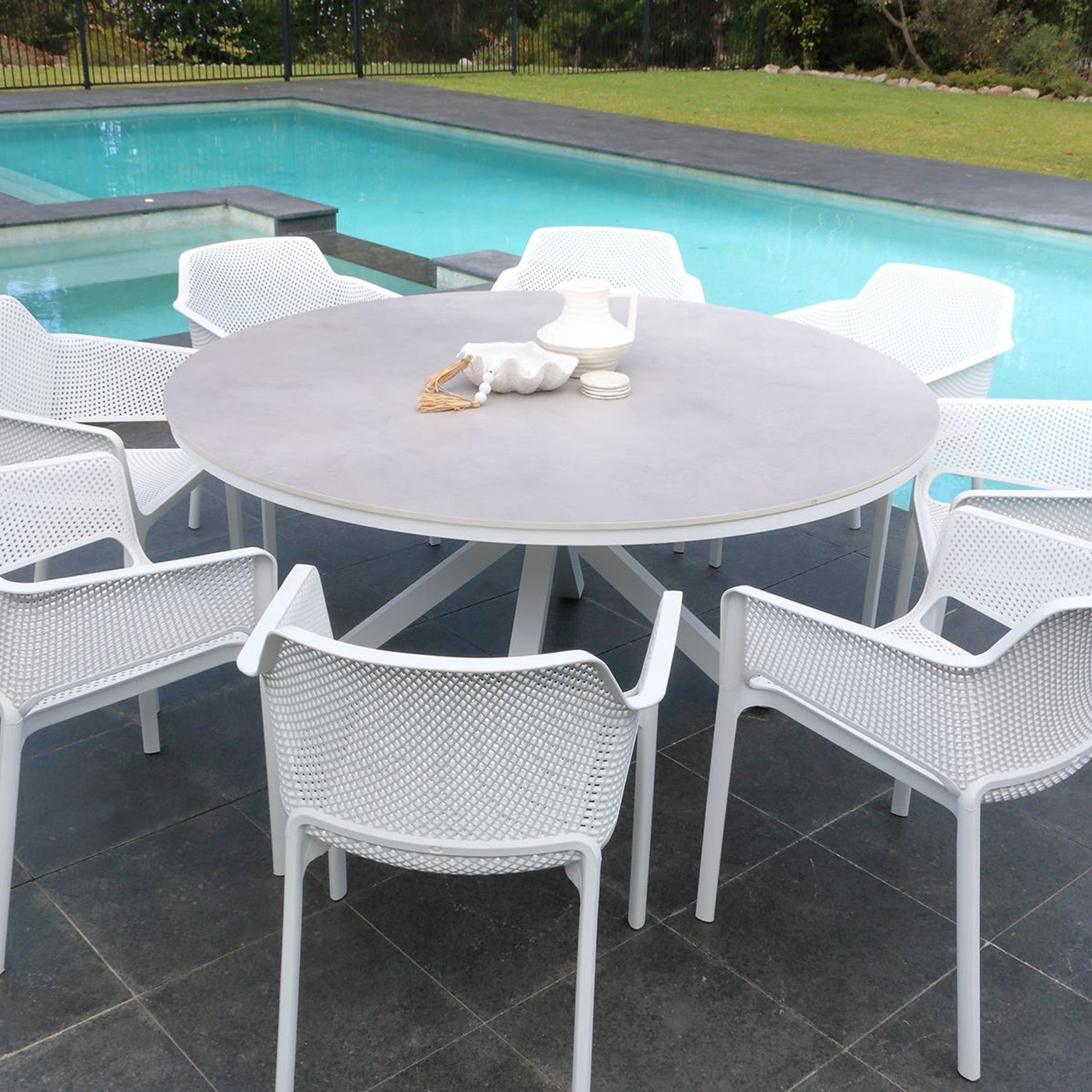 Adele Round Ceramic Table With Bailey Chairs 9pc Outdoor Dining Setting gallery detail image