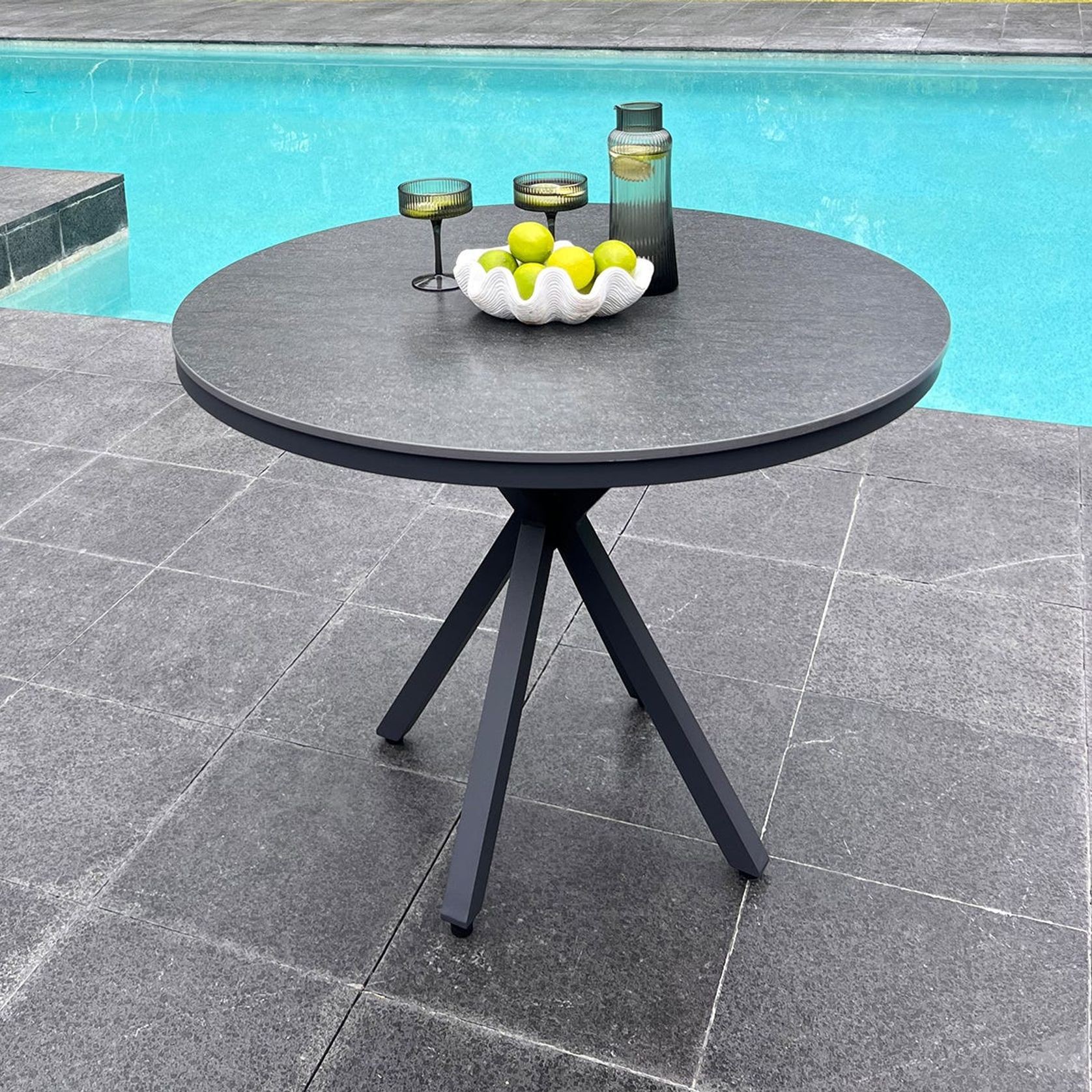 Adele Round Ceramic Table With Safara Chairs 5pc Outdoor Dining Setting gallery detail image