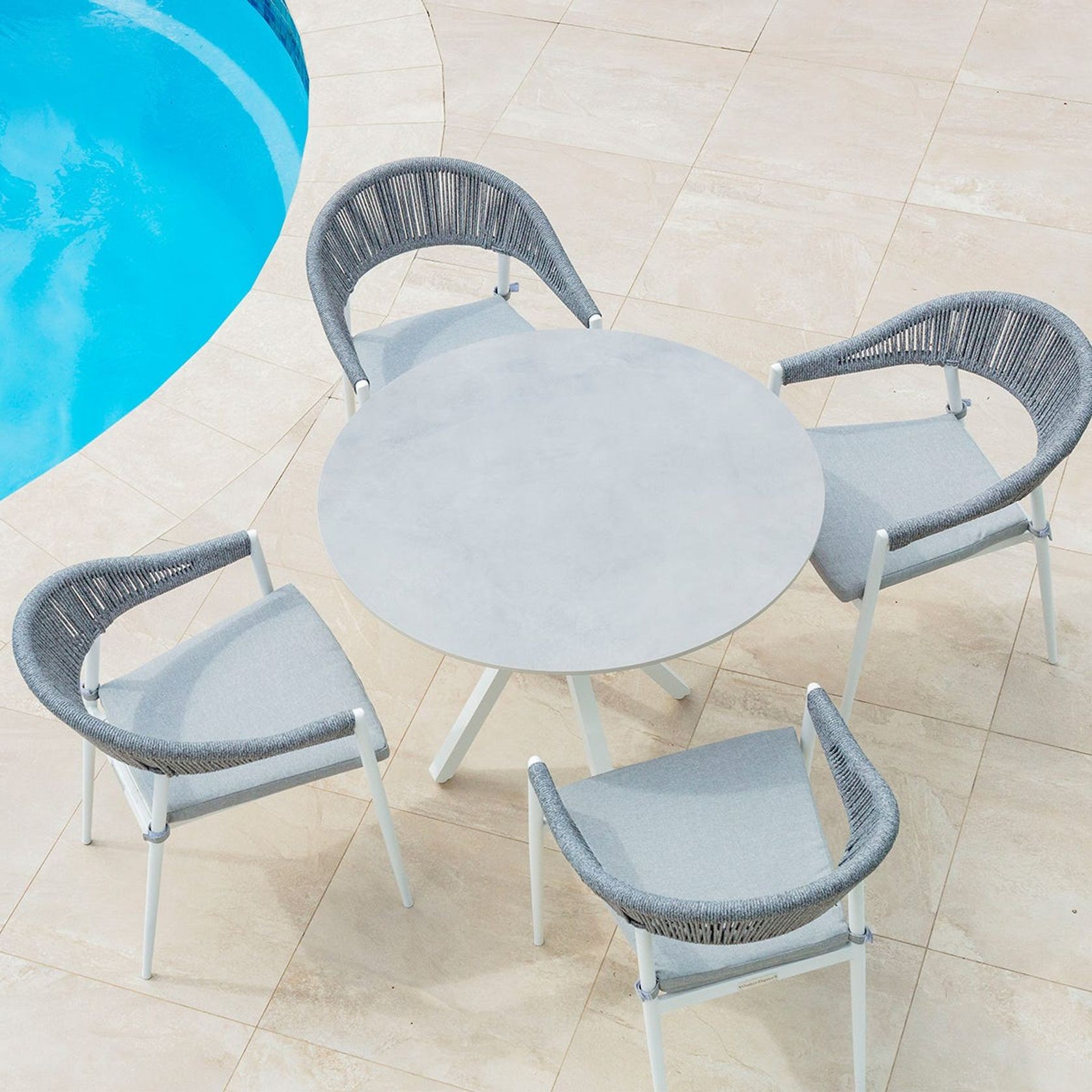 Adele Round Ceramic Table With Nivala Chairs 5pc Outdoor Dining Setting gallery detail image