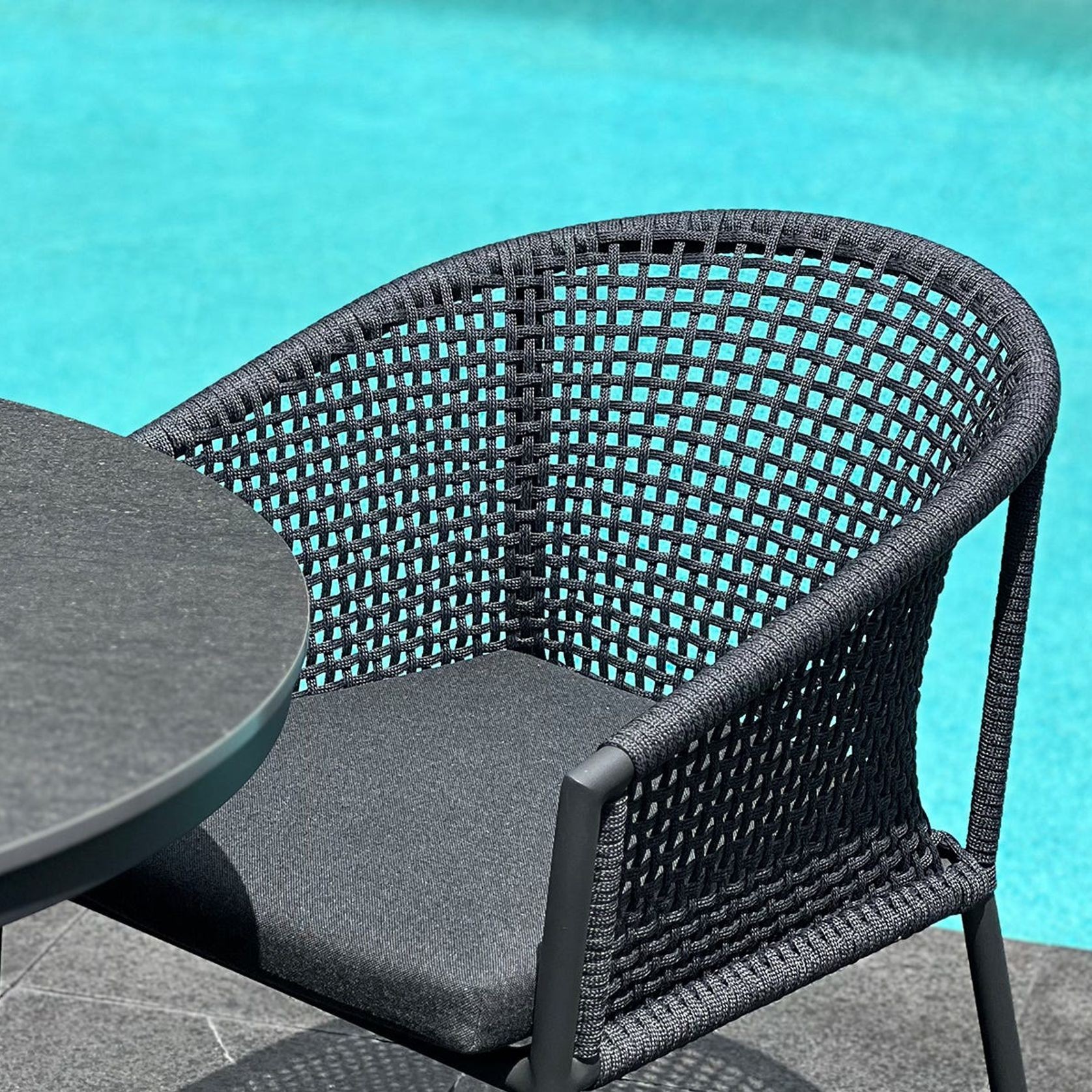 Adele Round Ceramic Table With Safara Chairs 5pc Outdoor Dining Setting gallery detail image