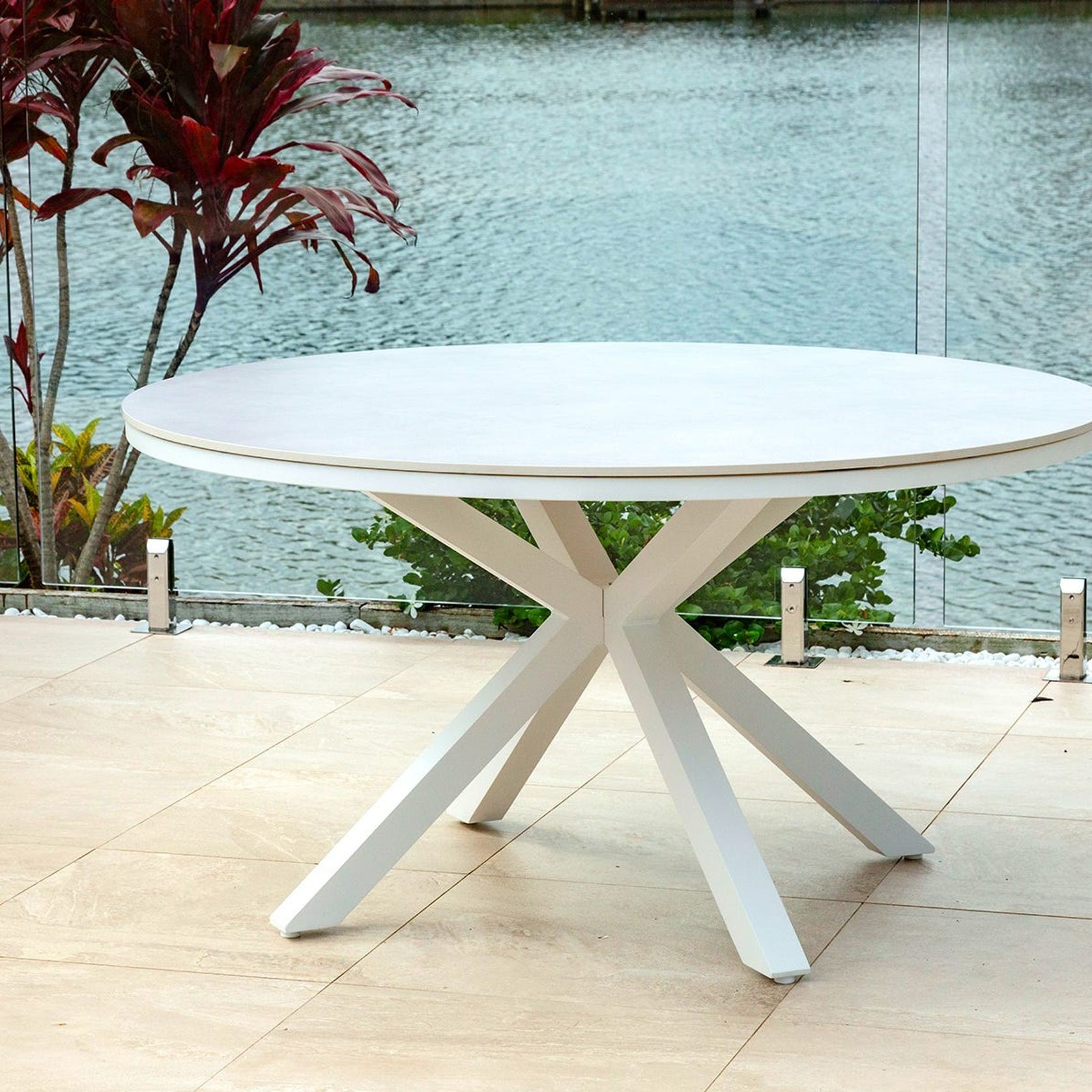 Adele Round Ceramic Table With Melang Chairs 7pc Outdoor Dining Setting gallery detail image