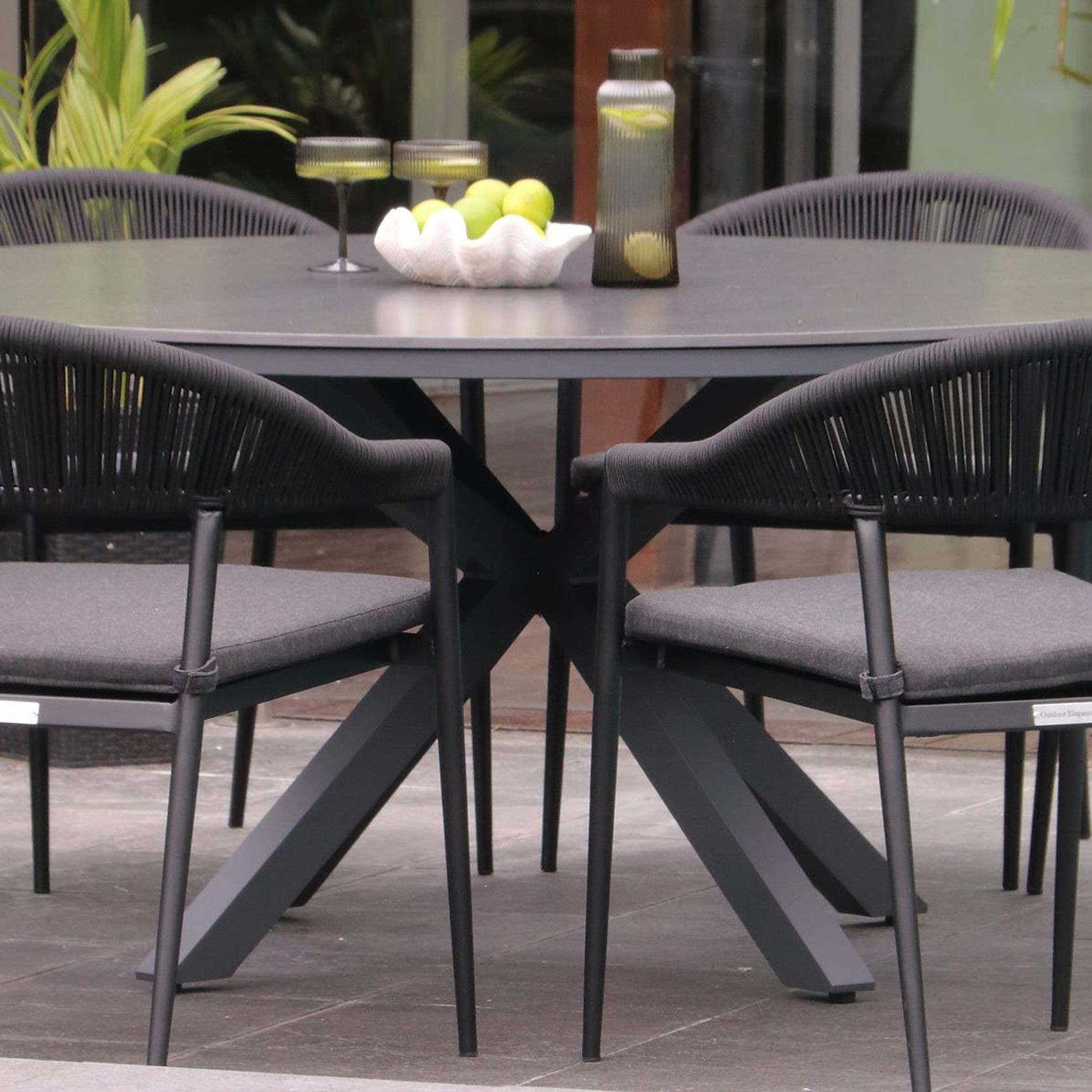 Adele Round Ceramic Table With Nivala Chairs 9pc Outdoor Dining Setting gallery detail image