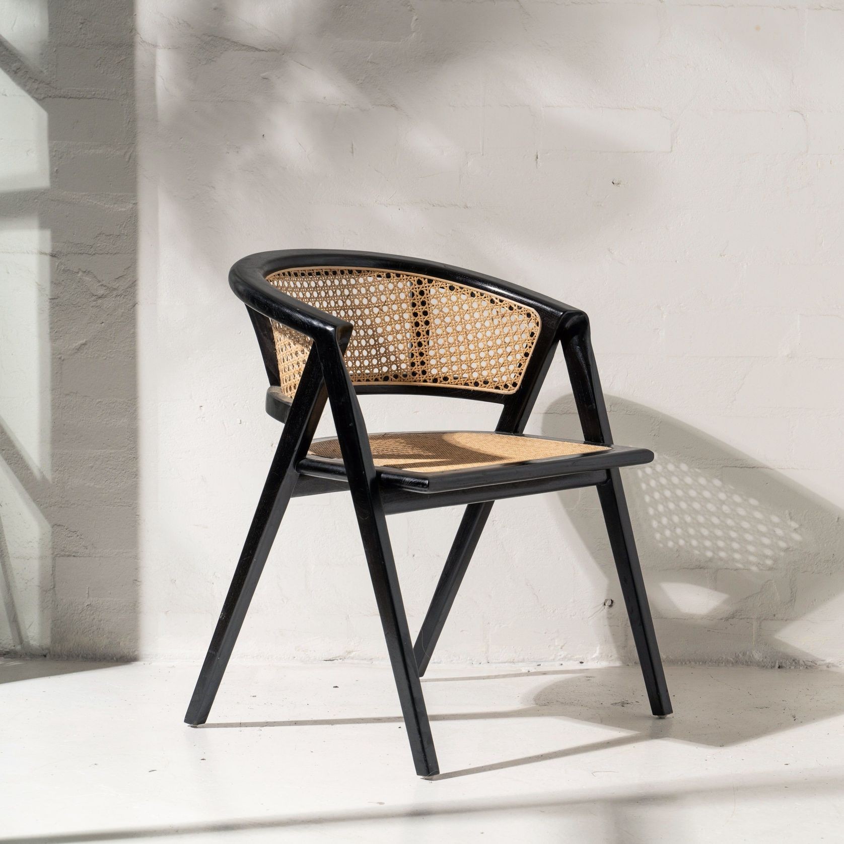 Amalia Rattan Rounded Dining Chair - Black gallery detail image