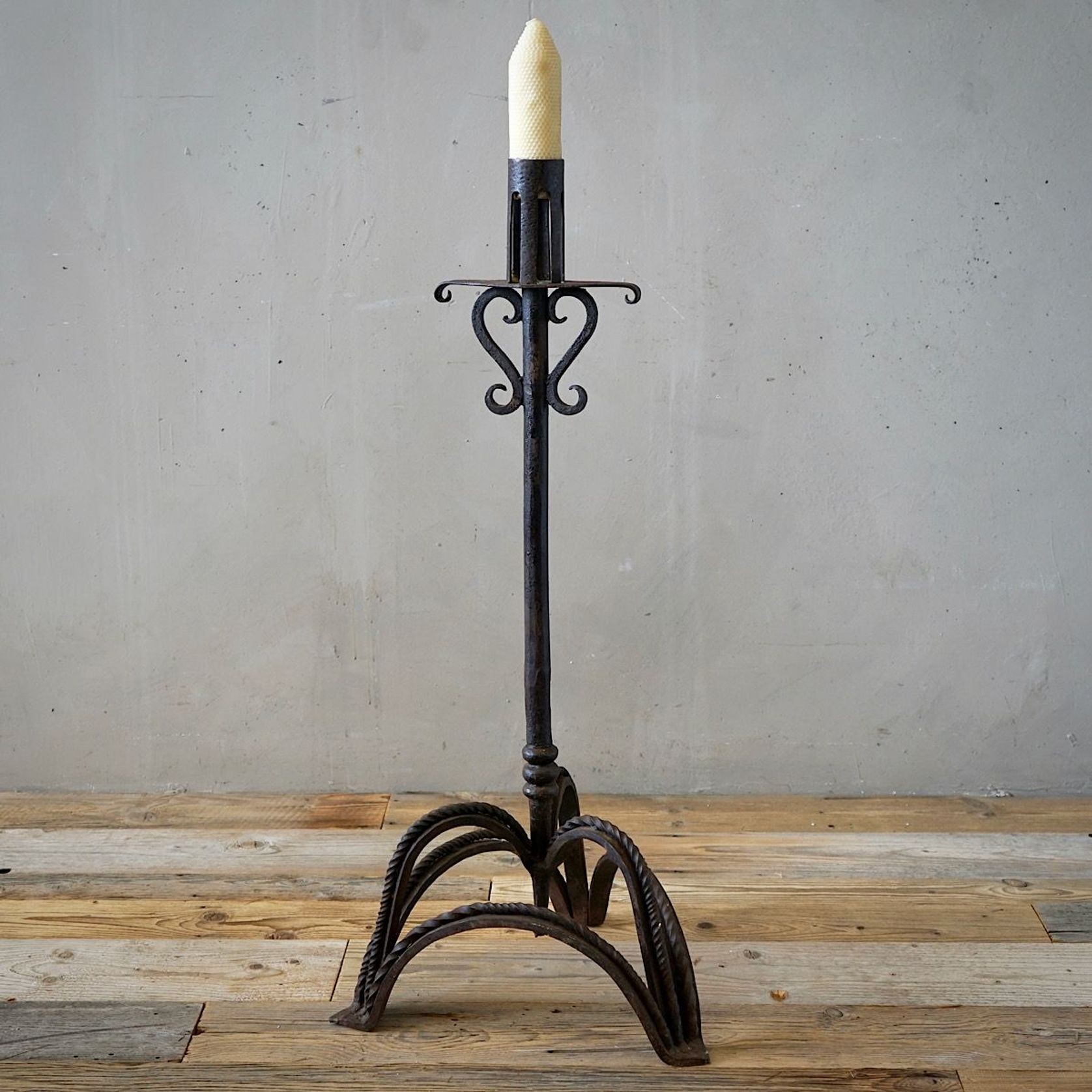Large French Wrought-Iron Candlestick gallery detail image