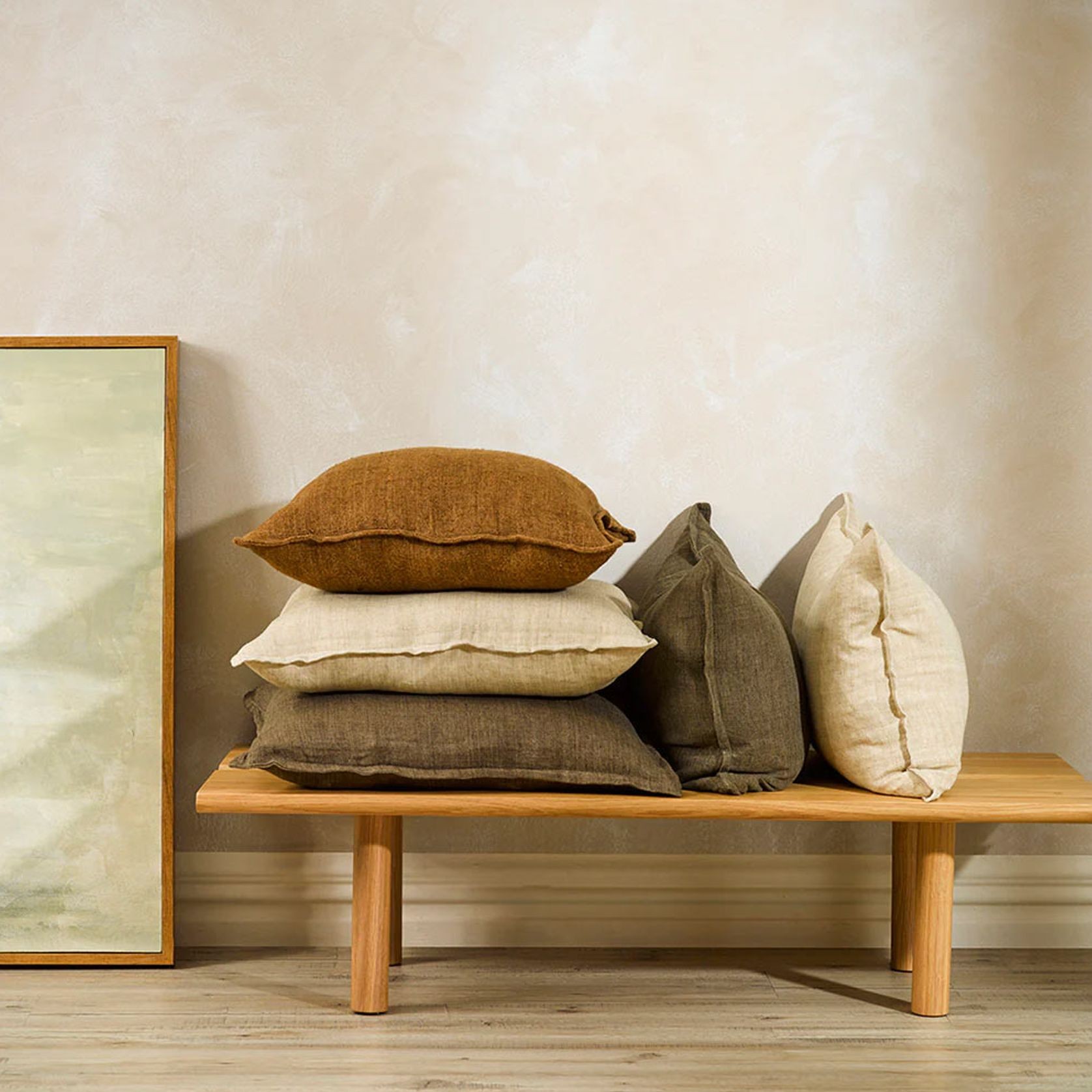 Baya Arcadia Handwoven Linen Cushion - Putty gallery detail image