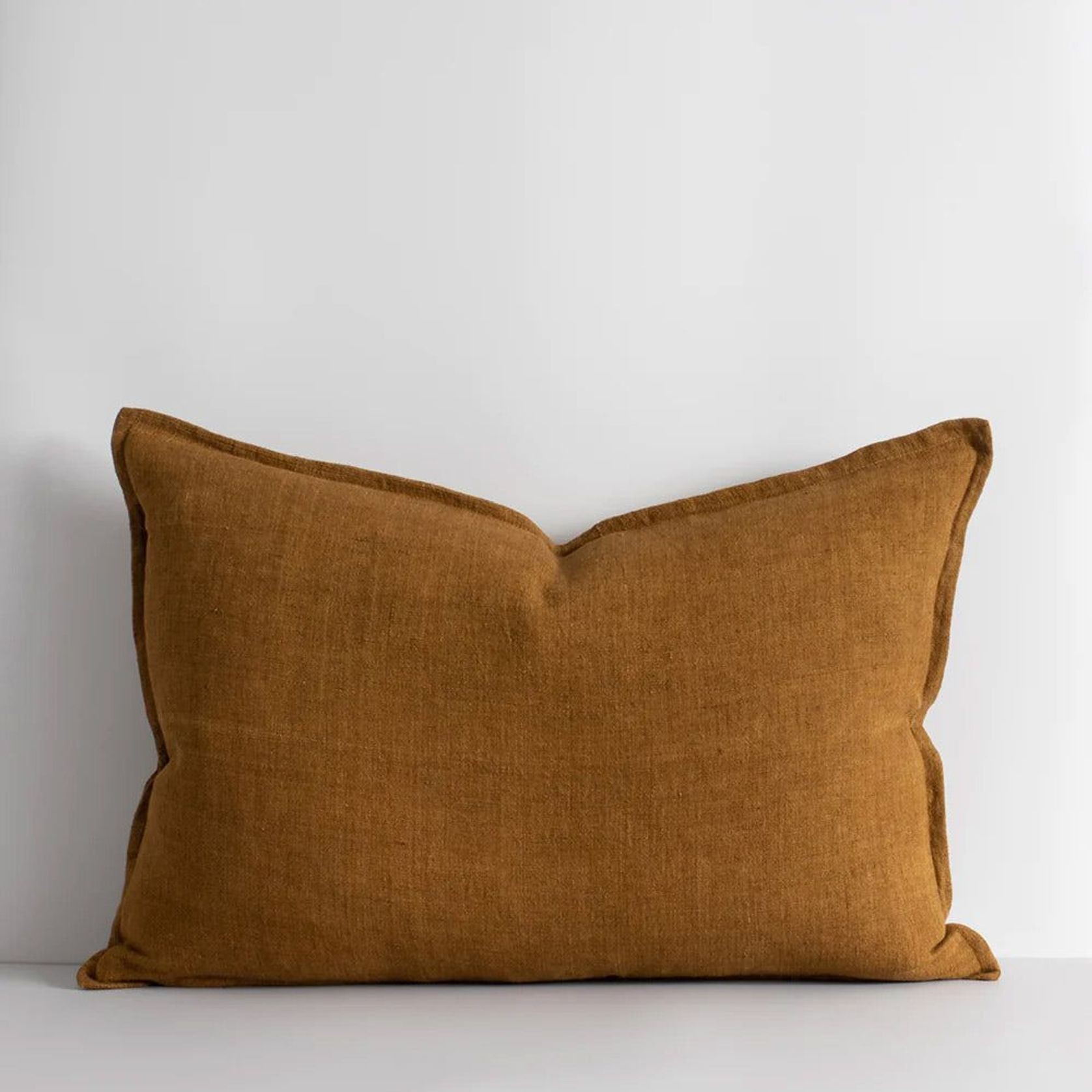 Baya Arcadia Handwoven Linen Cushion - Tobacco Lumbar gallery detail image