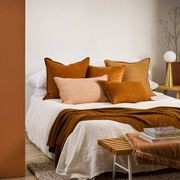 Baya Arcadia Handwoven Linen Cushion - Tobacco Lumbar gallery detail image