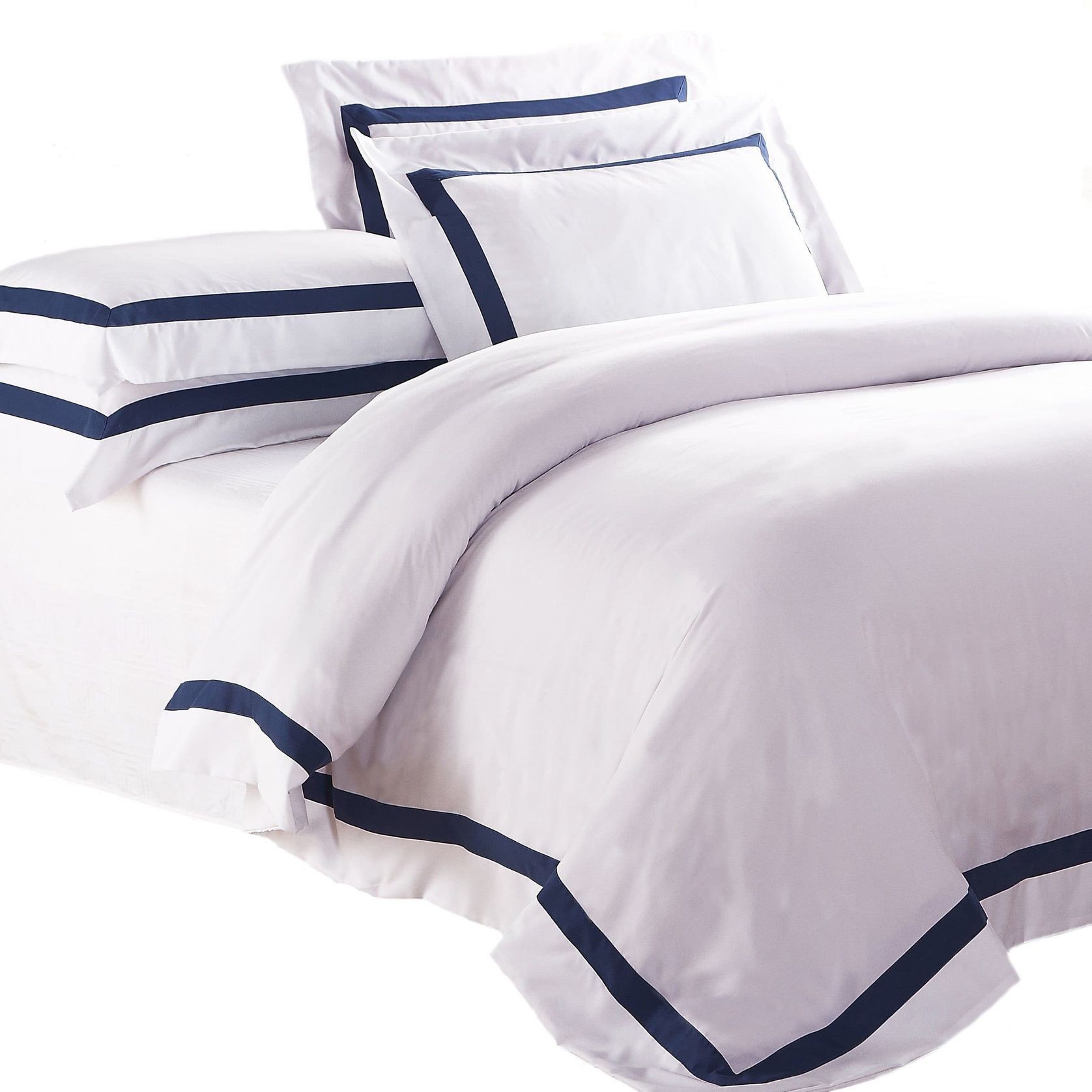 Ava Collection White Quilt Cover Set - Navy Trim gallery detail image