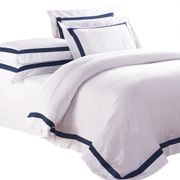 Ava Collection White Quilt Cover Set - Navy Trim gallery detail image