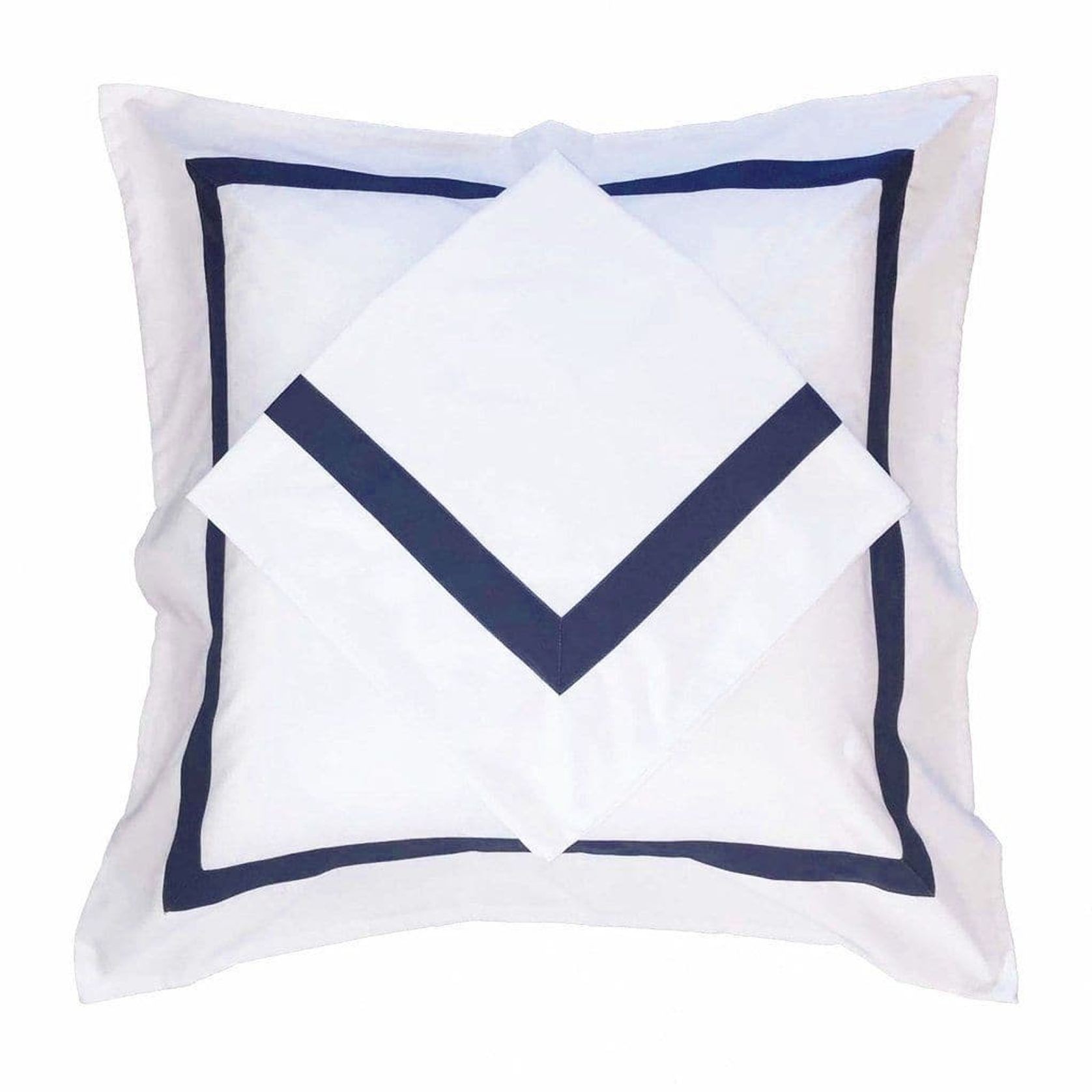 Ava Collection European Pillowcase Set - Navy Trim gallery detail image