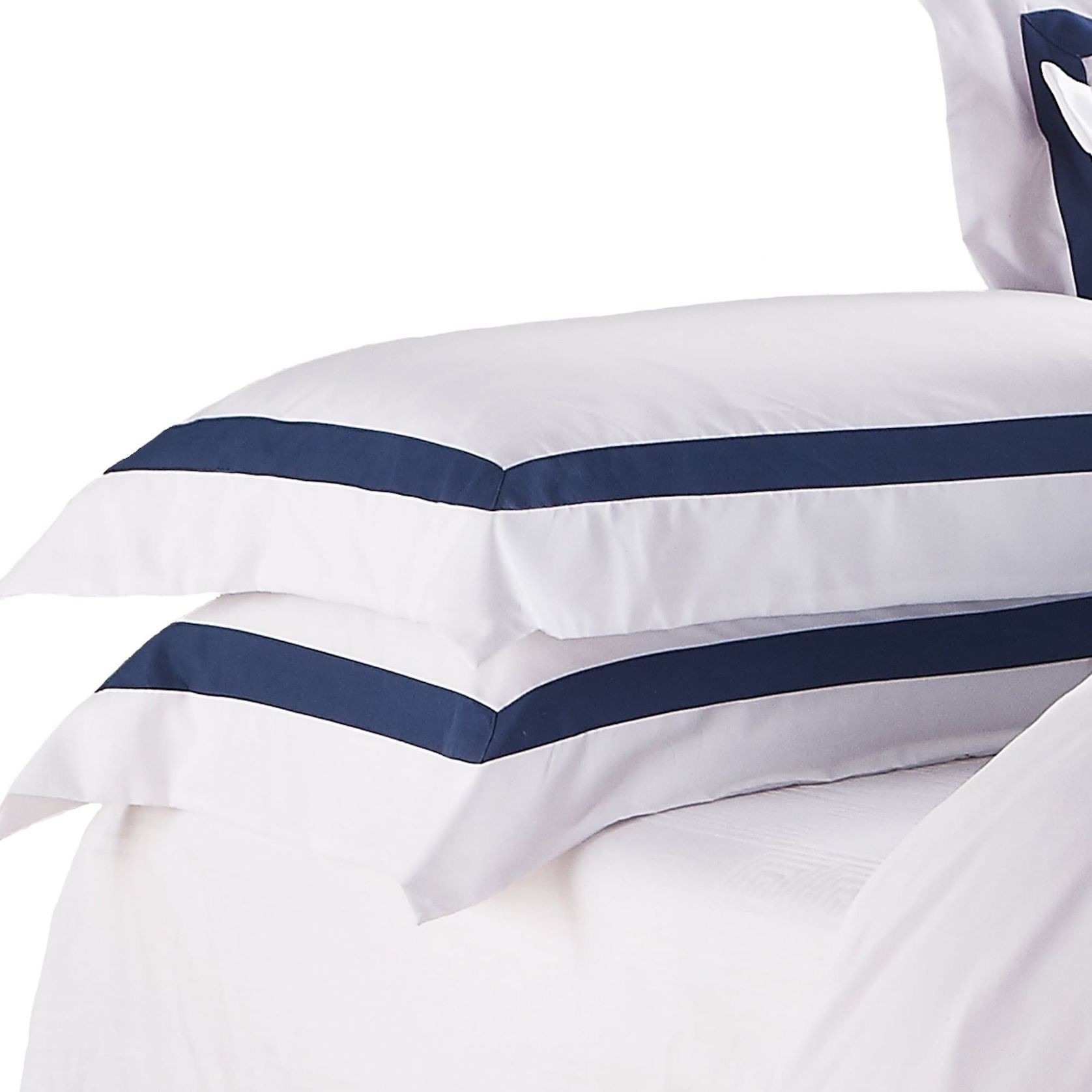 Ava Collection Standard Pillowcase Set - Navy Trim gallery detail image