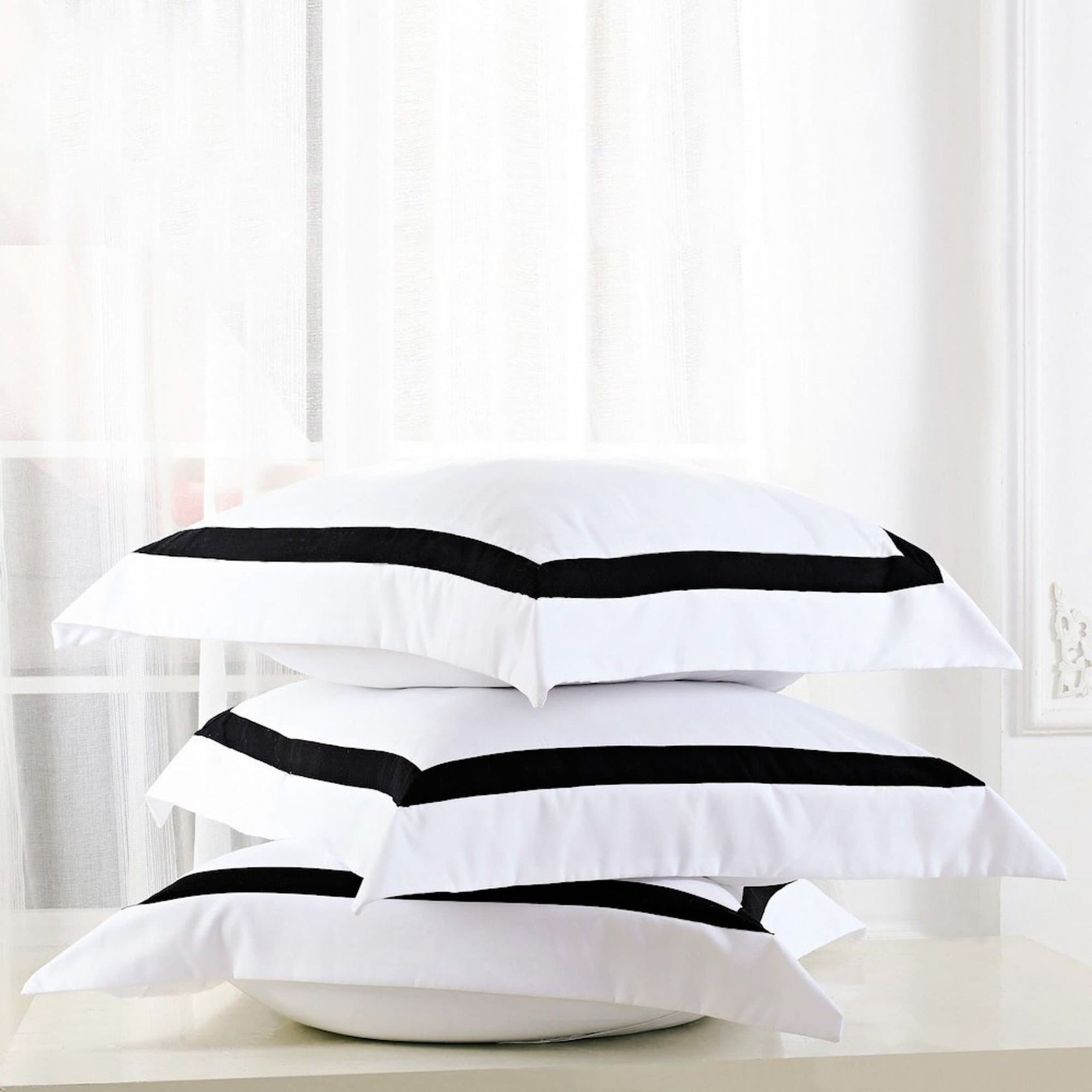 Ava Collection European Pillowcase Set - Black Trim gallery detail image