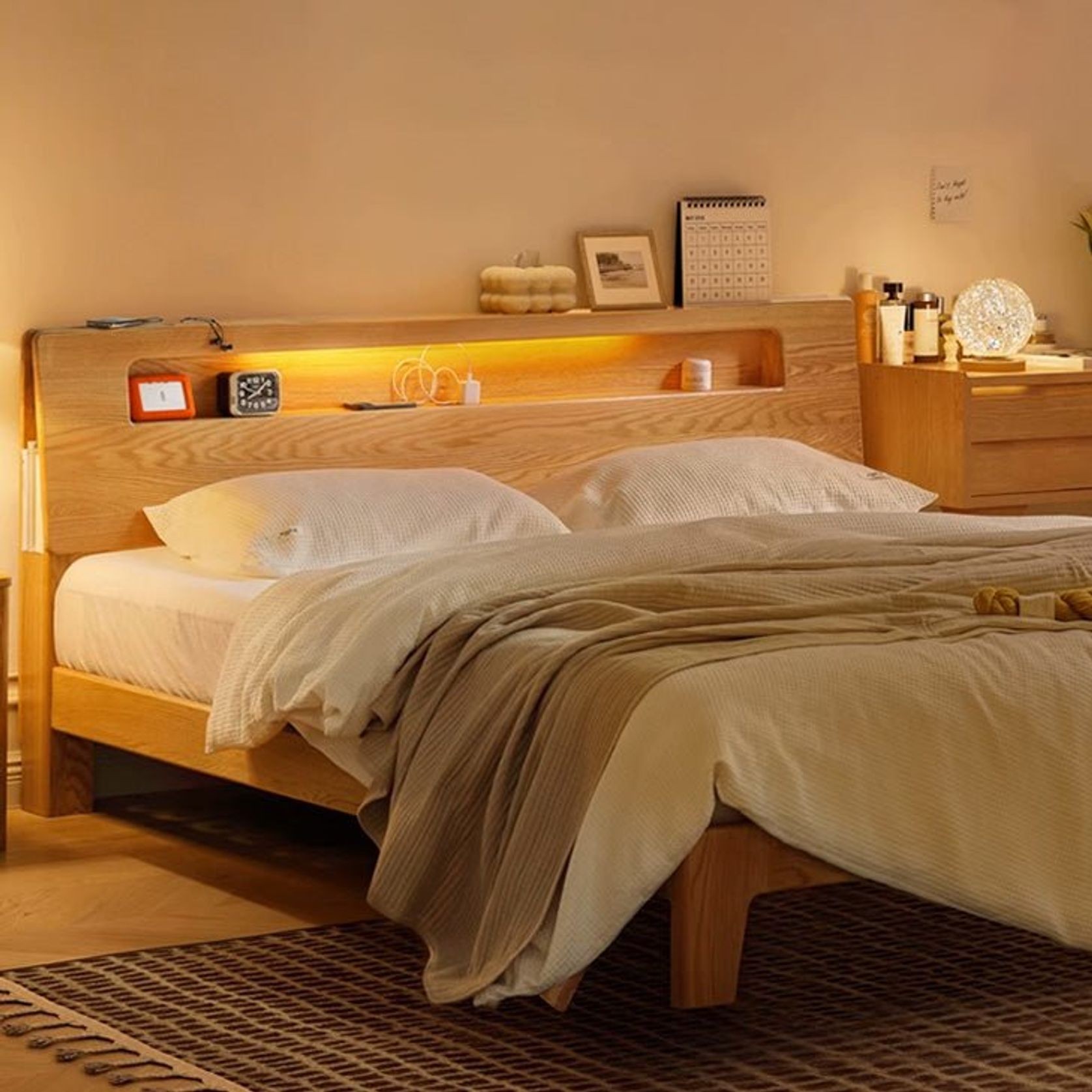 Bervas Natural Solid Oak Bed Frame gallery detail image
