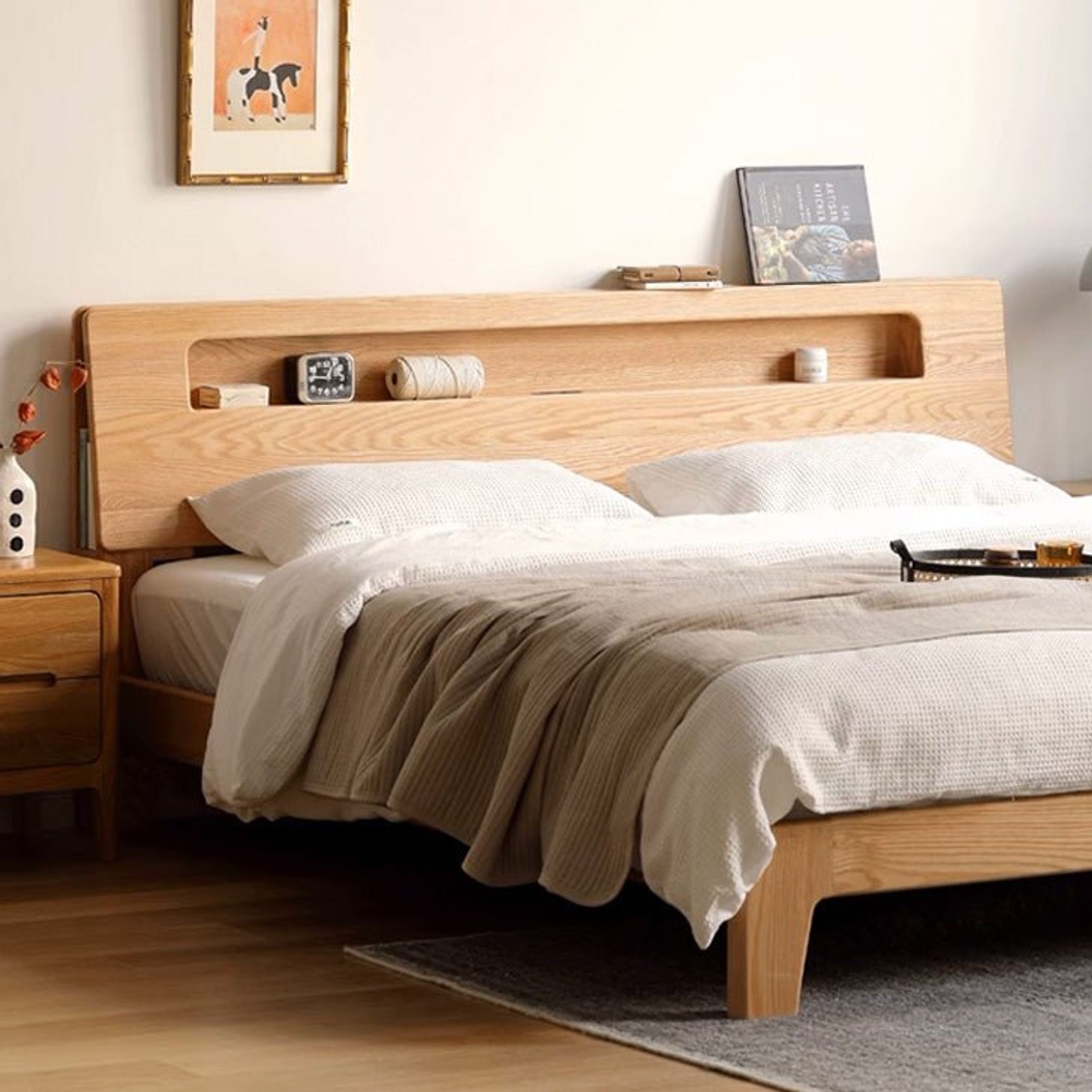 Bervas Natural Solid Oak Bed Frame gallery detail image