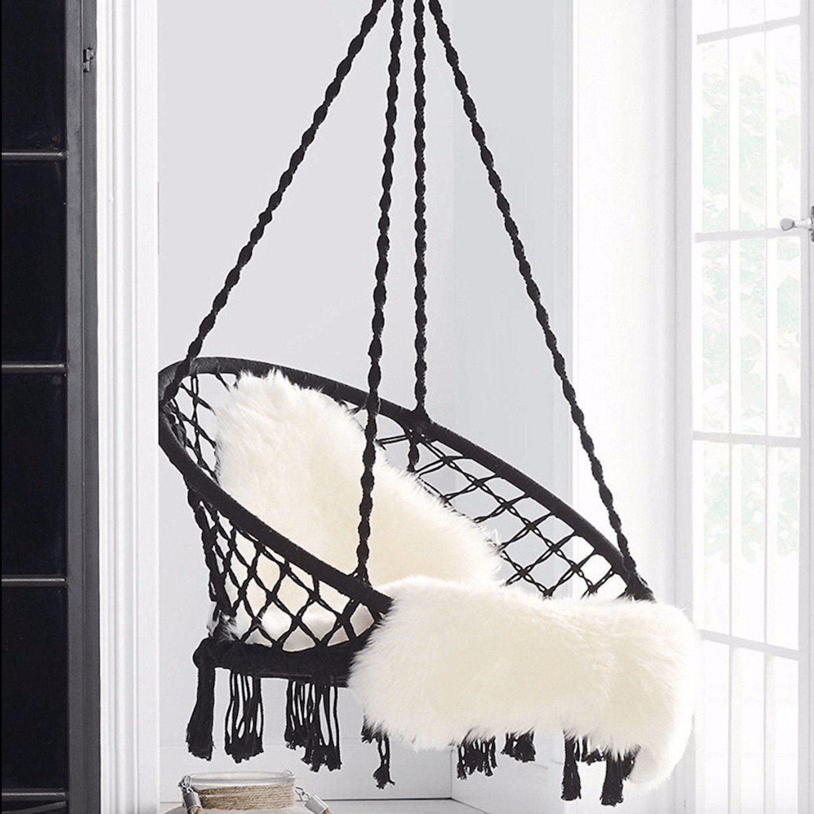 Madrid | Macrame Hanging Chair Swing - Black gallery detail image