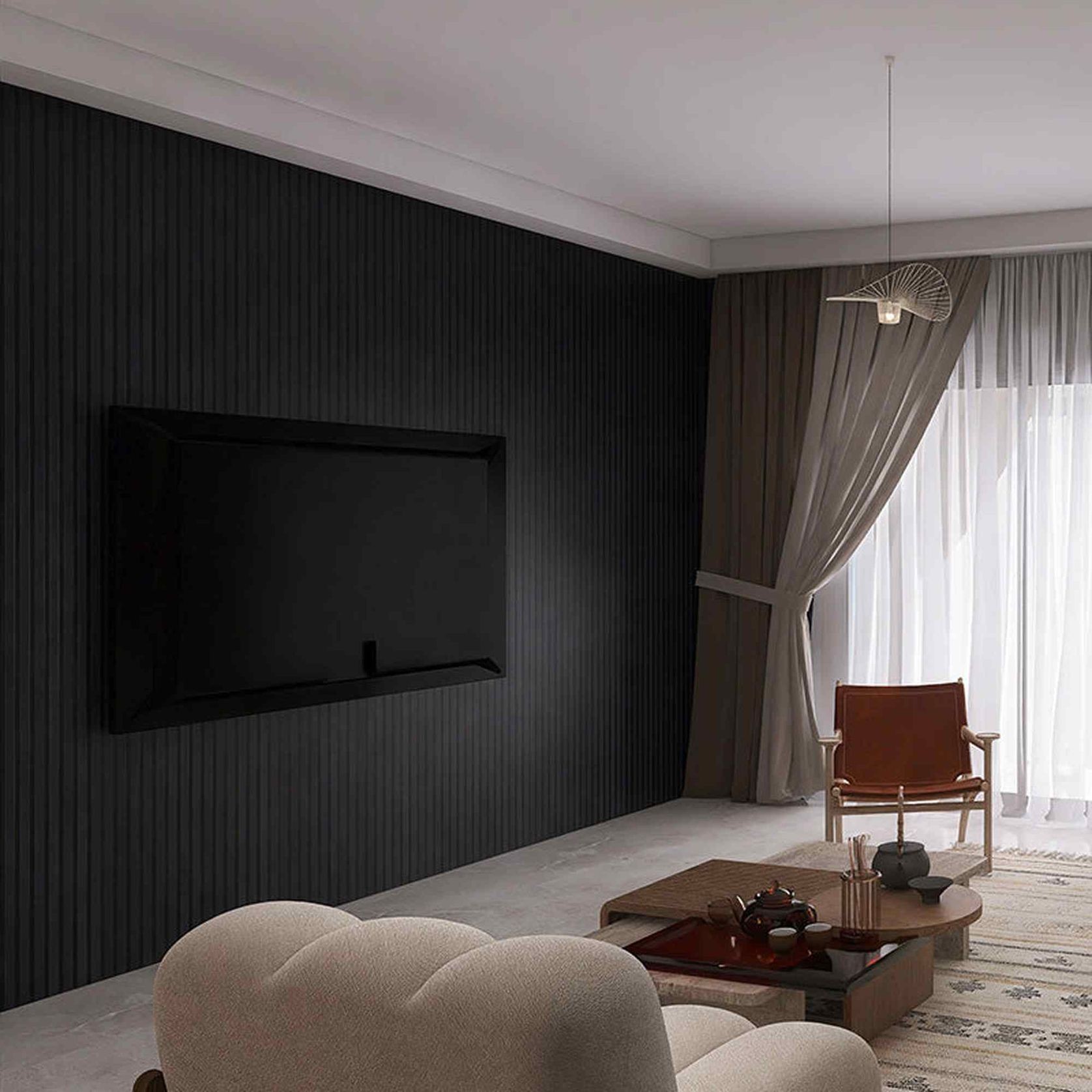 WOODFLEX Flexible Acoustic Wood Slat Wall Panel - Black Coated - 3000mm x 600mm gallery detail image