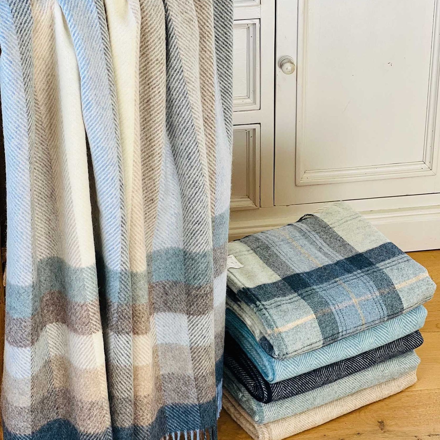 NZ Wool Throw - Woodale - Blue | 100% Pure Wool gallery detail image