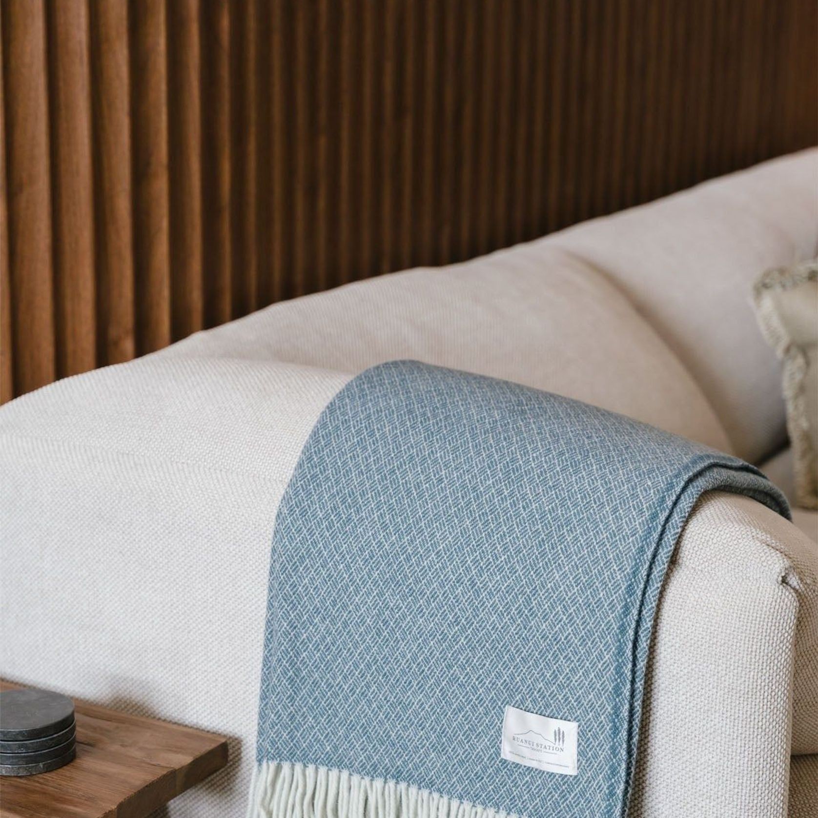 Ruanui Station Lambswool Throw - Bentley Blue gallery detail image