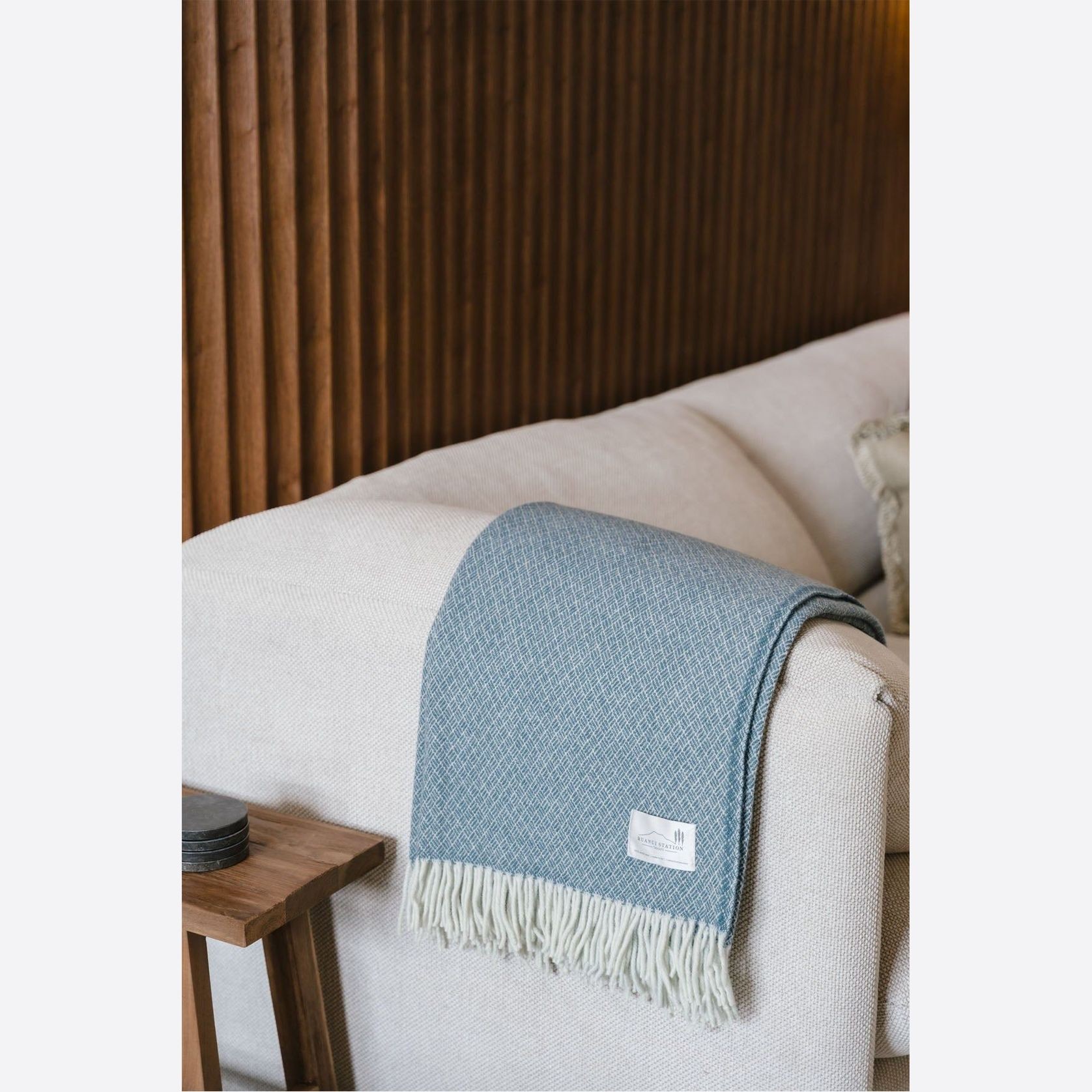 Ruanui Station Lambswool Throw - Bentley Blue gallery detail image