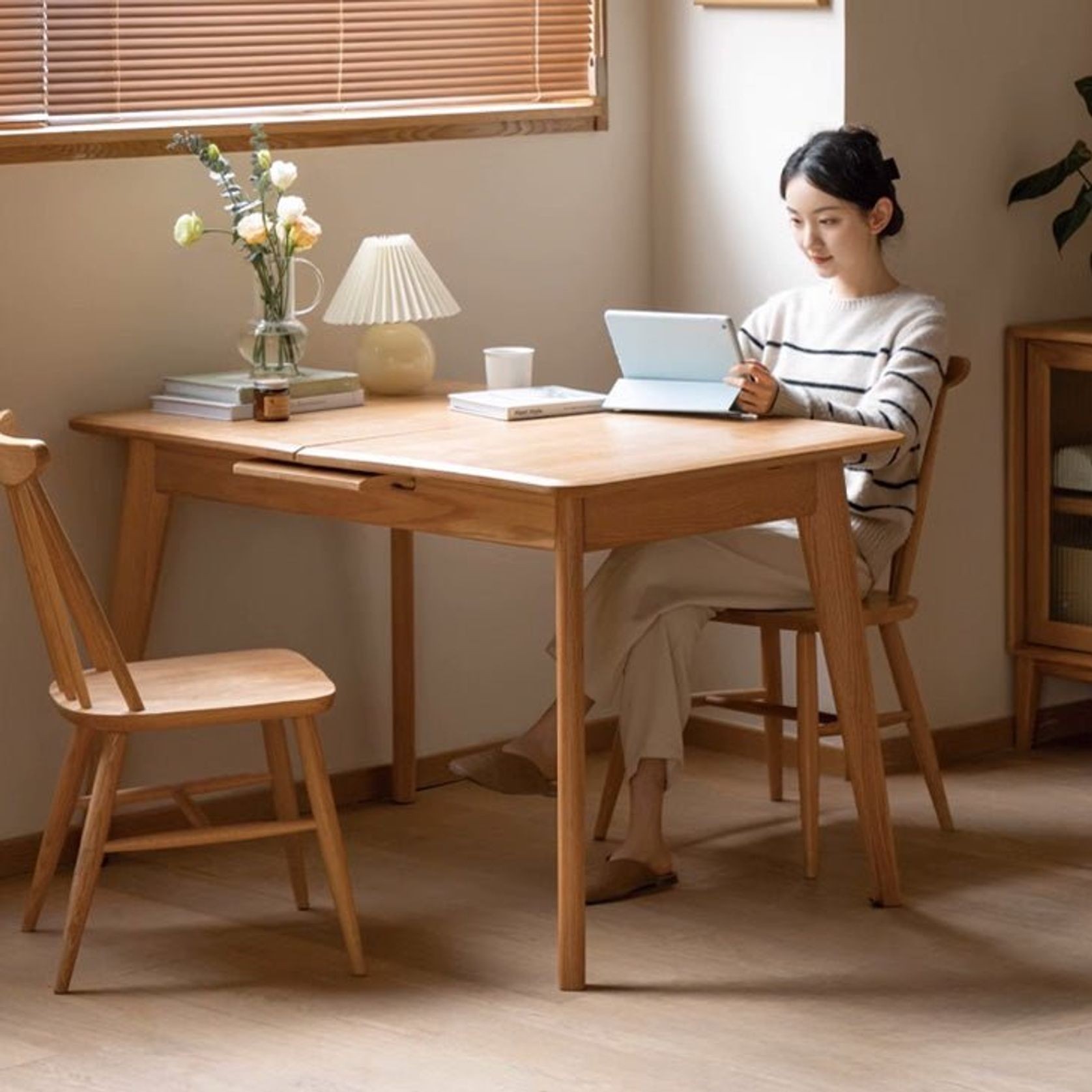 Bremen Natural Solid Oak Extending Dining Table gallery detail image
