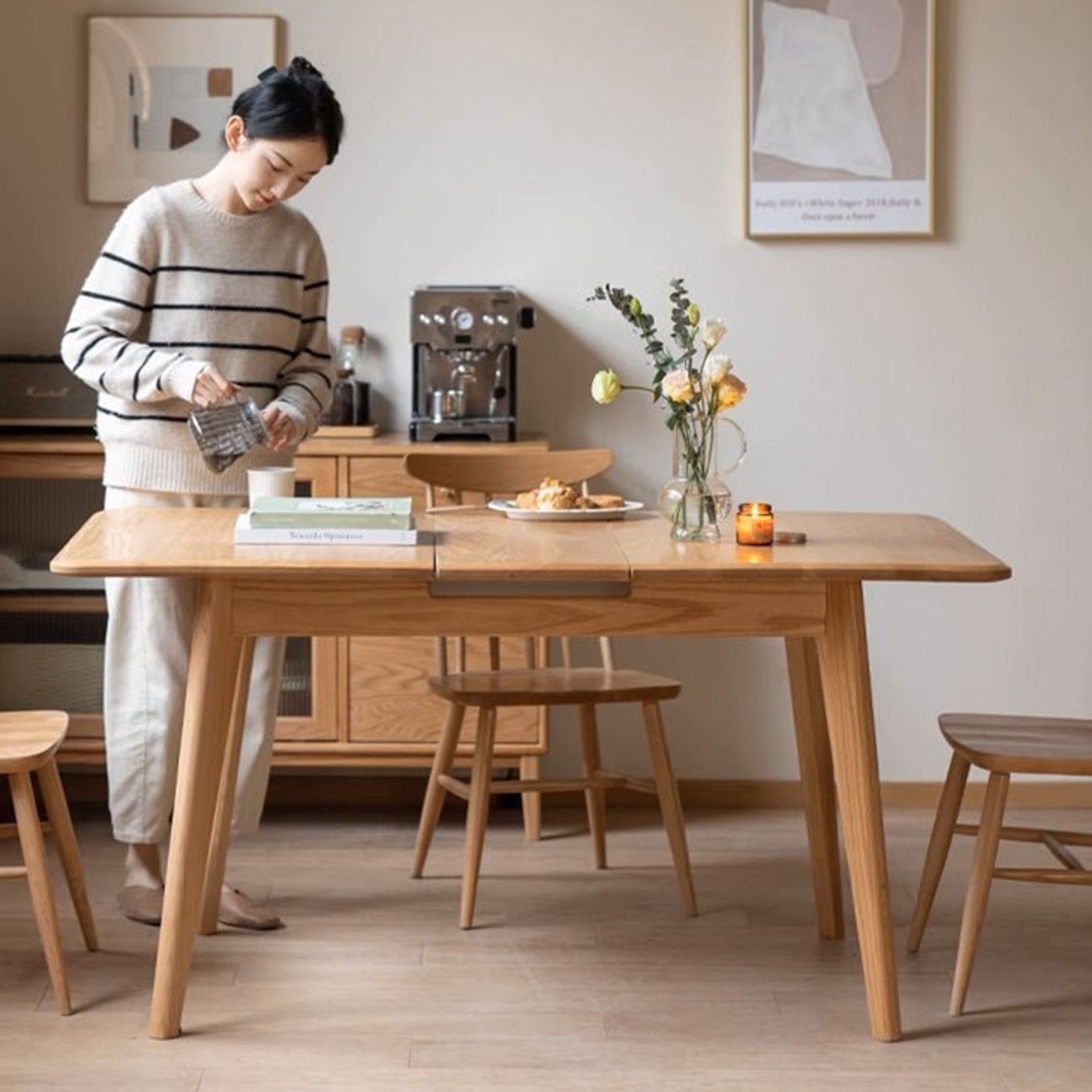 Bremen Natural Solid Oak Extending Dining Table gallery detail image