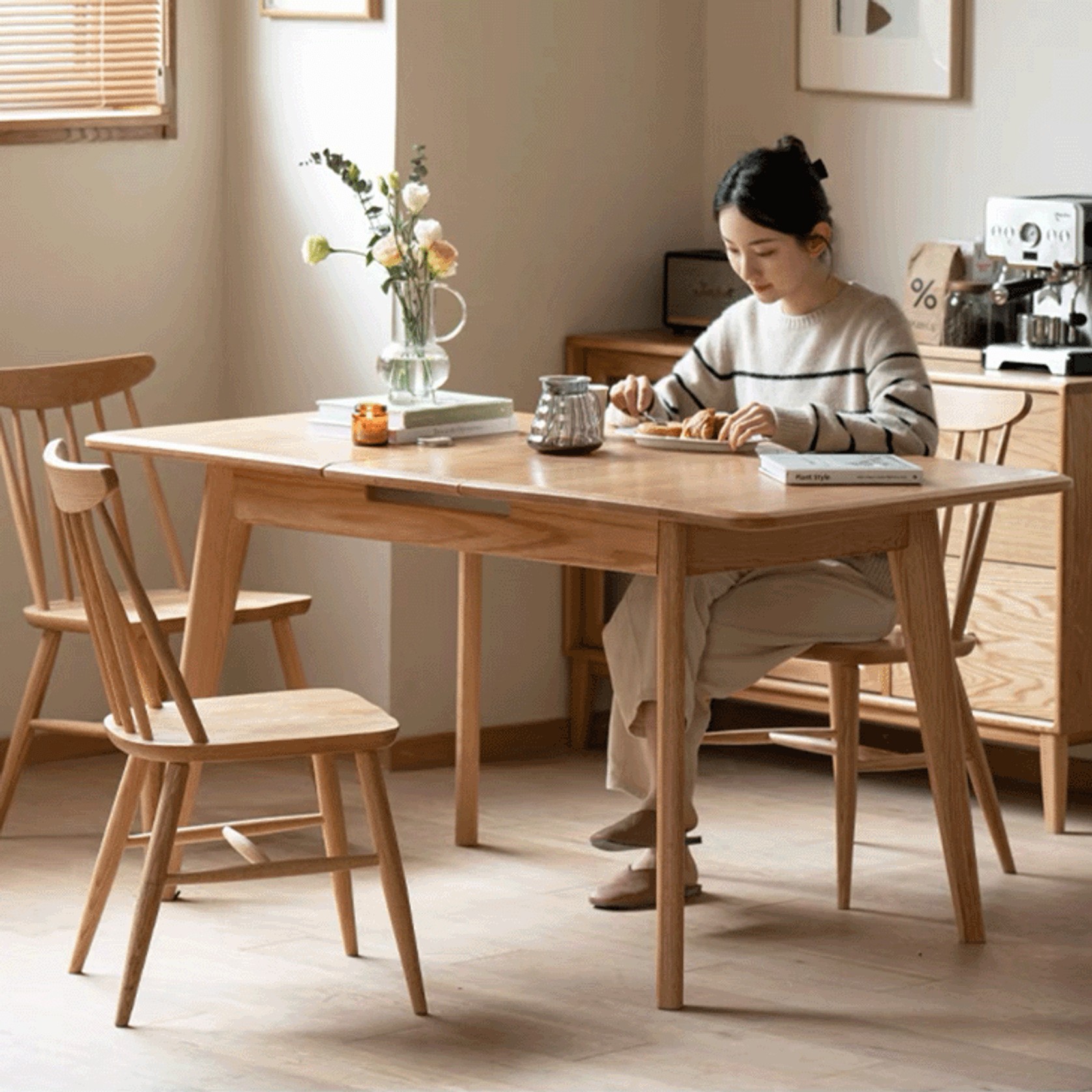Bremen Natural Solid Oak Extending Dining Table gallery detail image