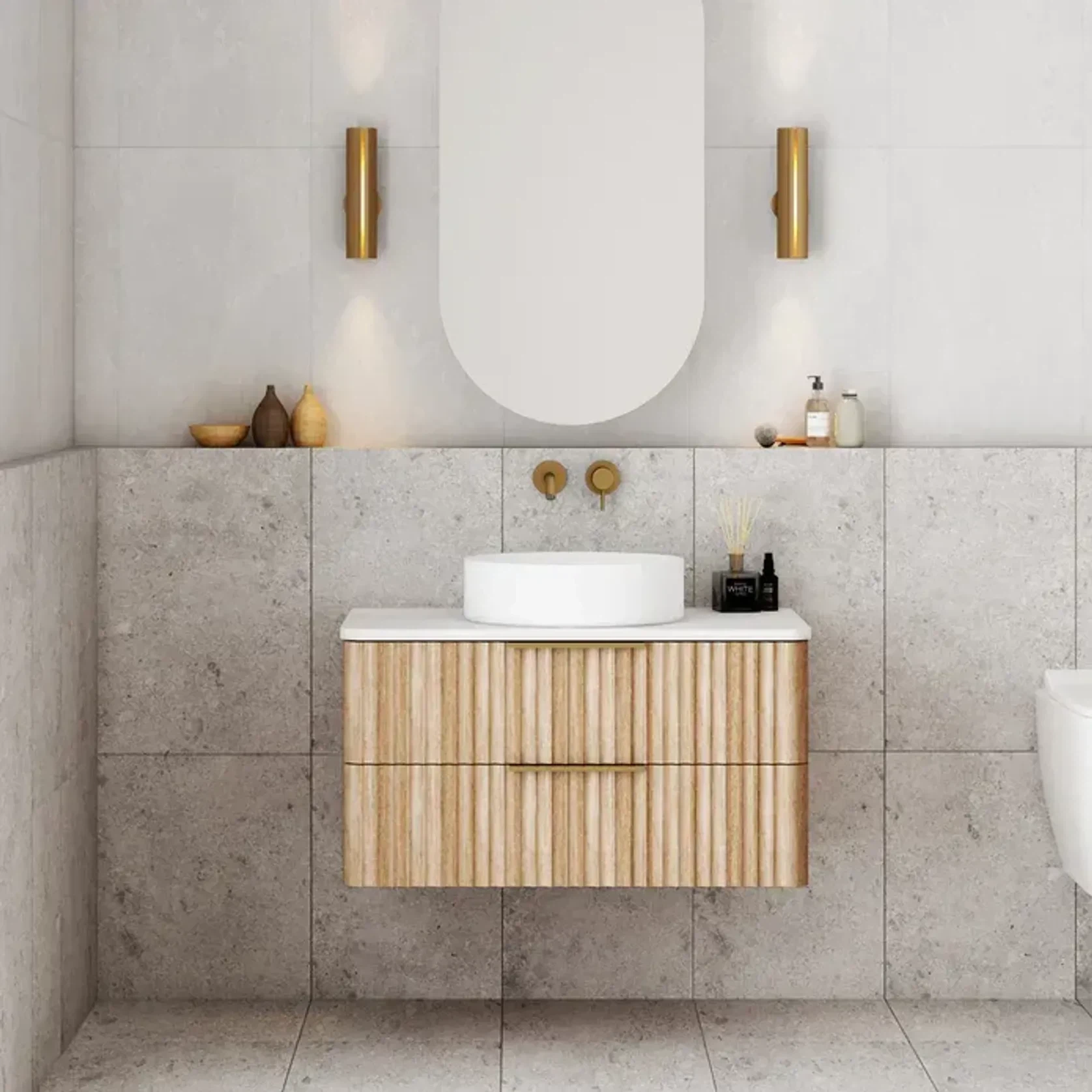 Gravity Natural Oak Curved Wall Hung Vanity gallery detail image