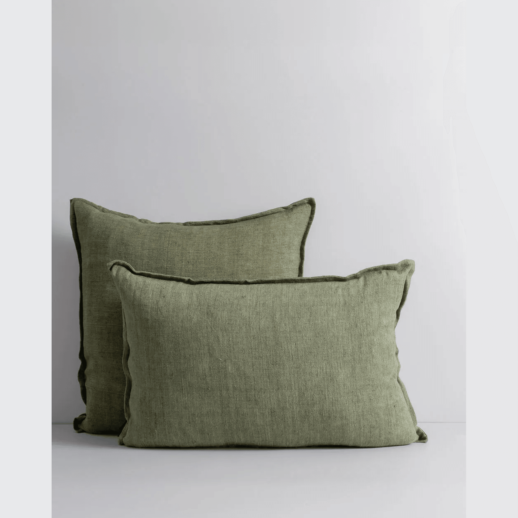 Baya Cassia Handwoven 100% Linen Cushion - Moss | Square gallery detail image