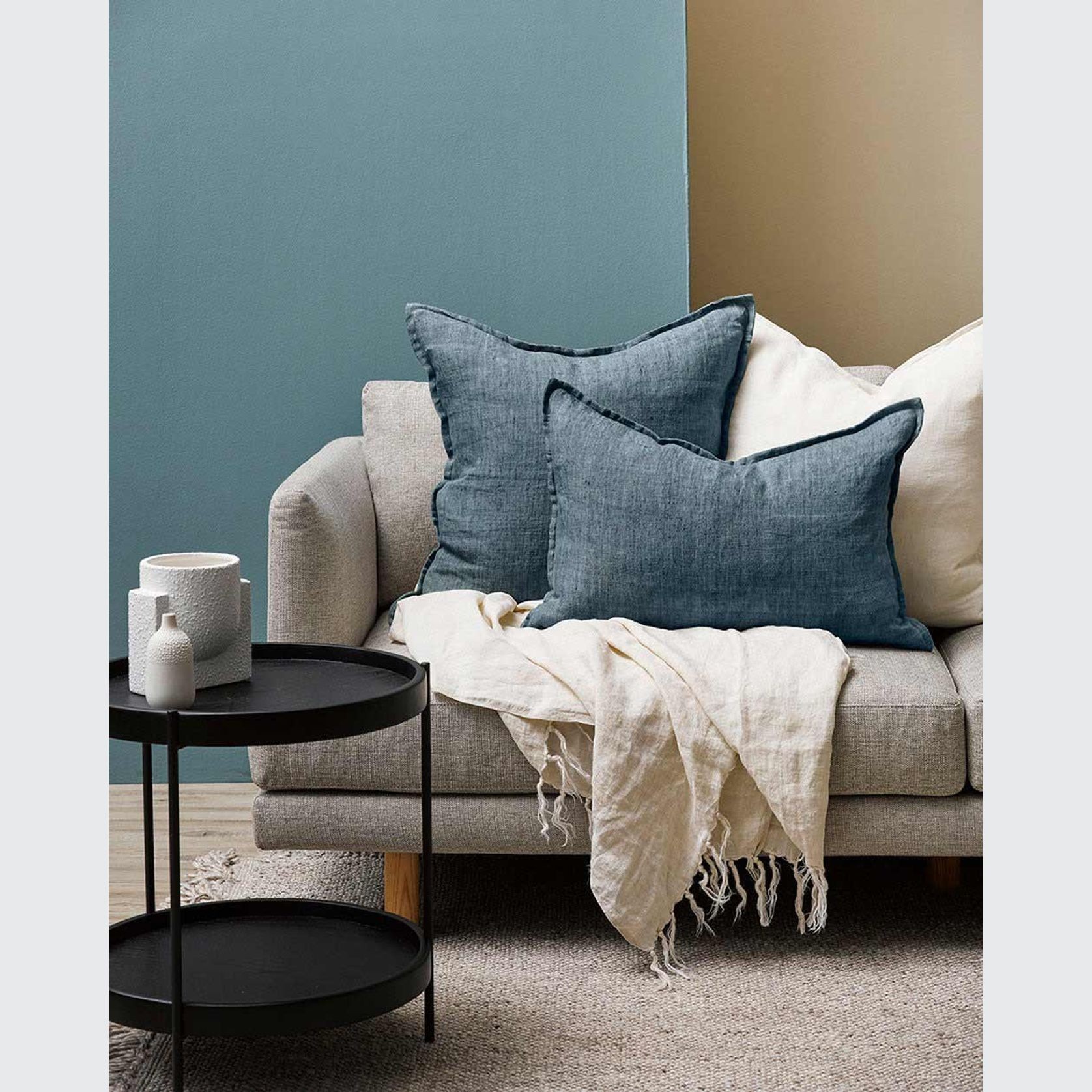 Baya Cassia Handwoven 100% Linen Cushion - Cloudburst | Square gallery detail image