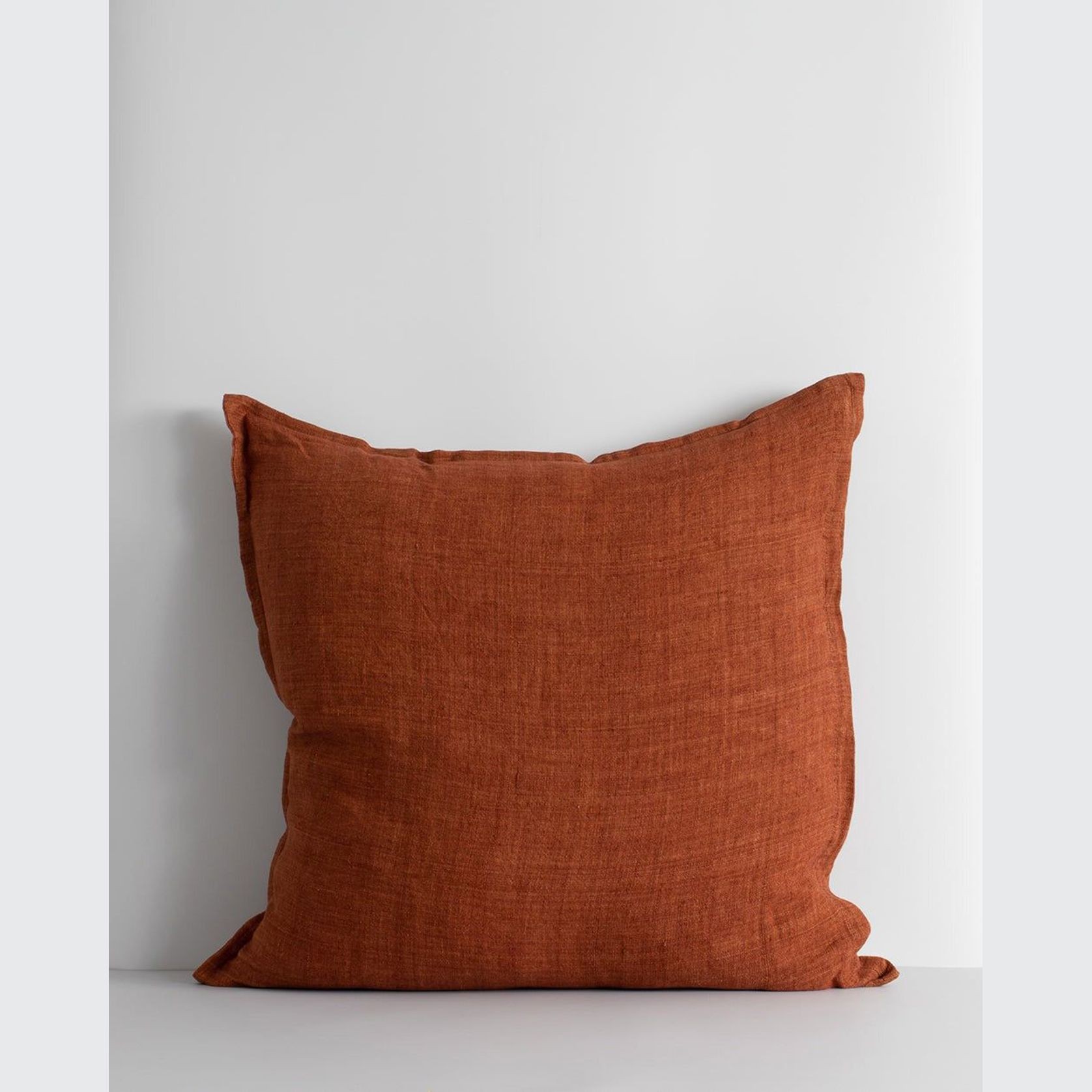Baya Cassia Handwoven 100% Linen Cushion - Red Leather | Square gallery detail image