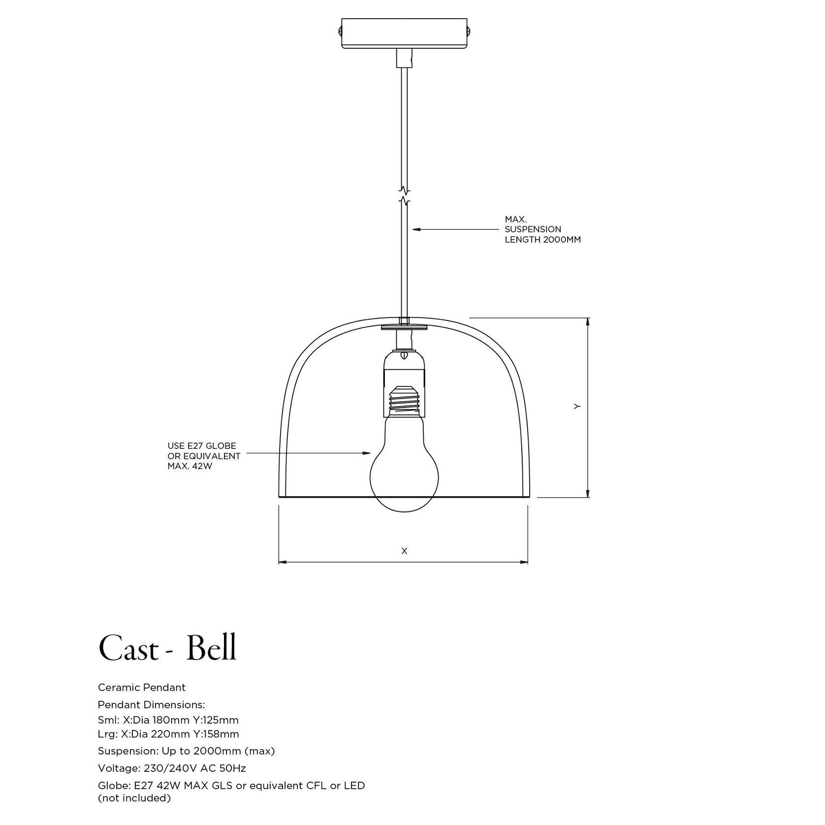 Ceramic Pendant Bell Light Small gallery detail image